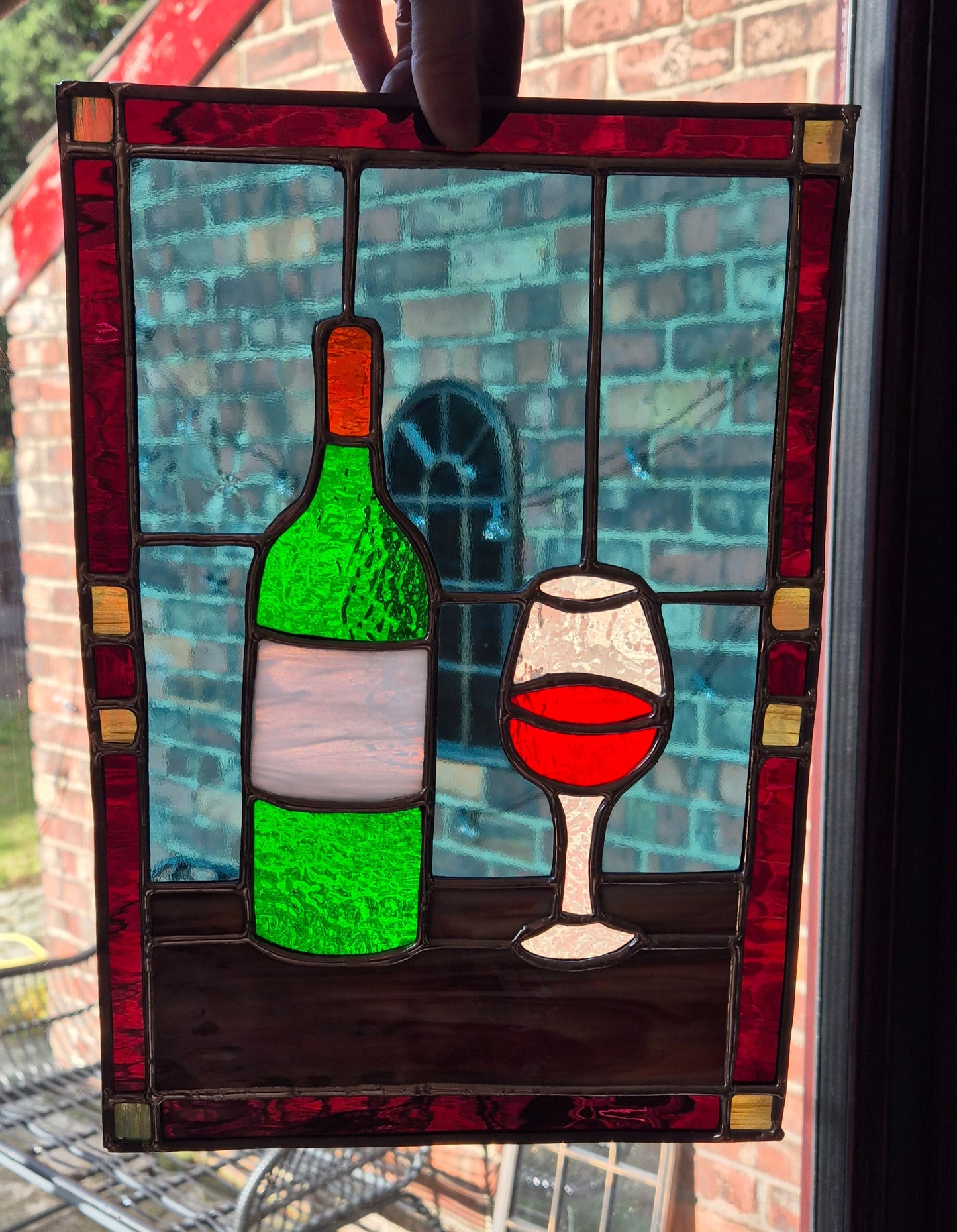 Wine Bottle Stained Glass Panel