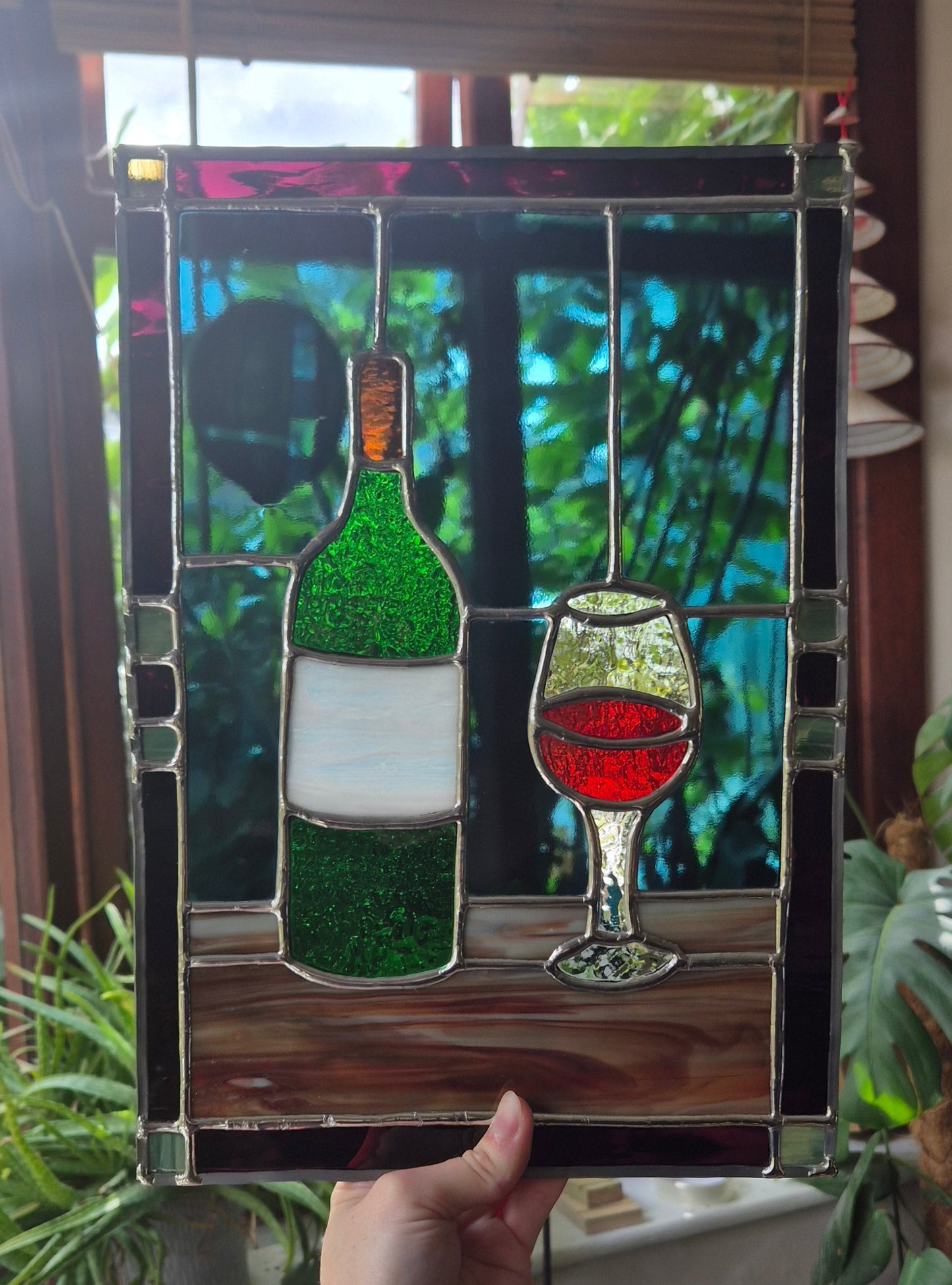 Wine Bottle Stained Glass Panel
