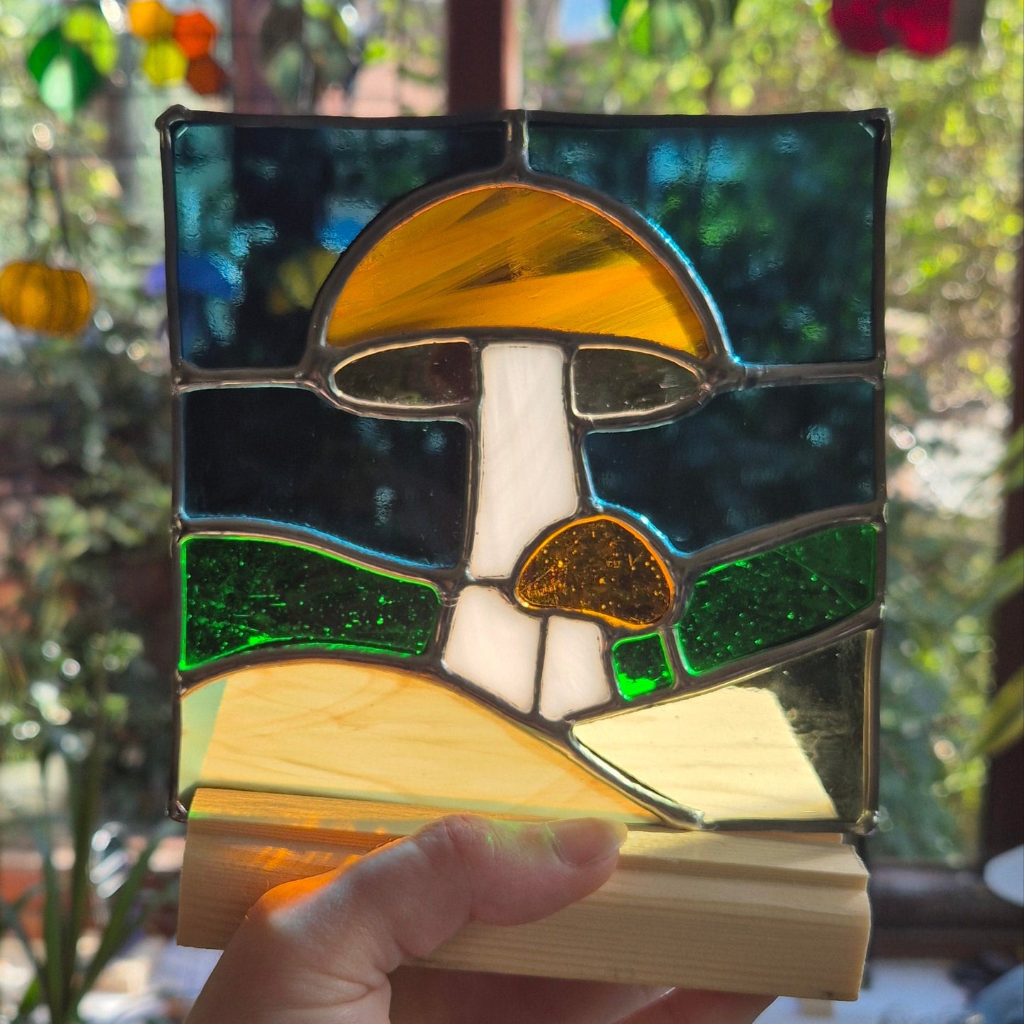 Mushroom Square Panel with Wooden Base