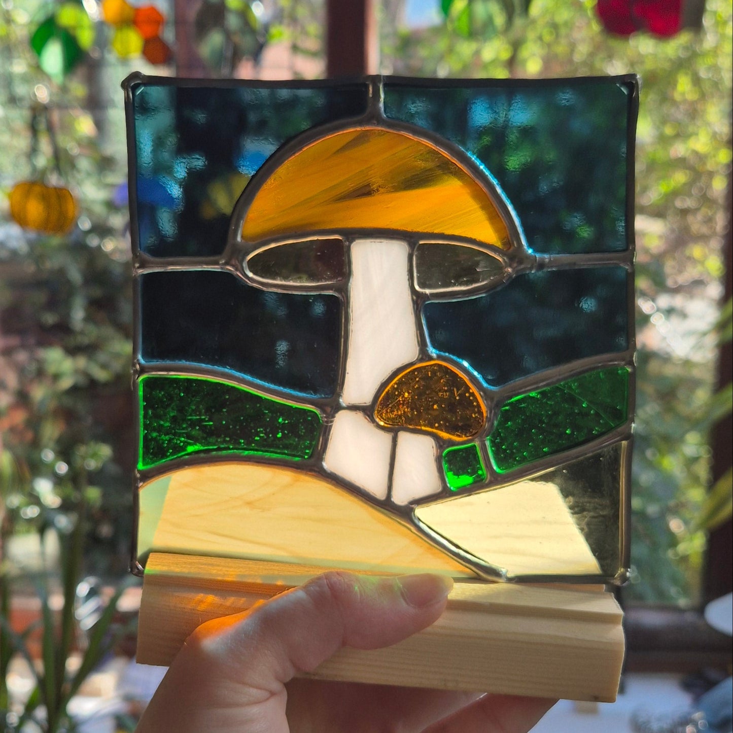 Mushroom Square Panel with Wooden Base