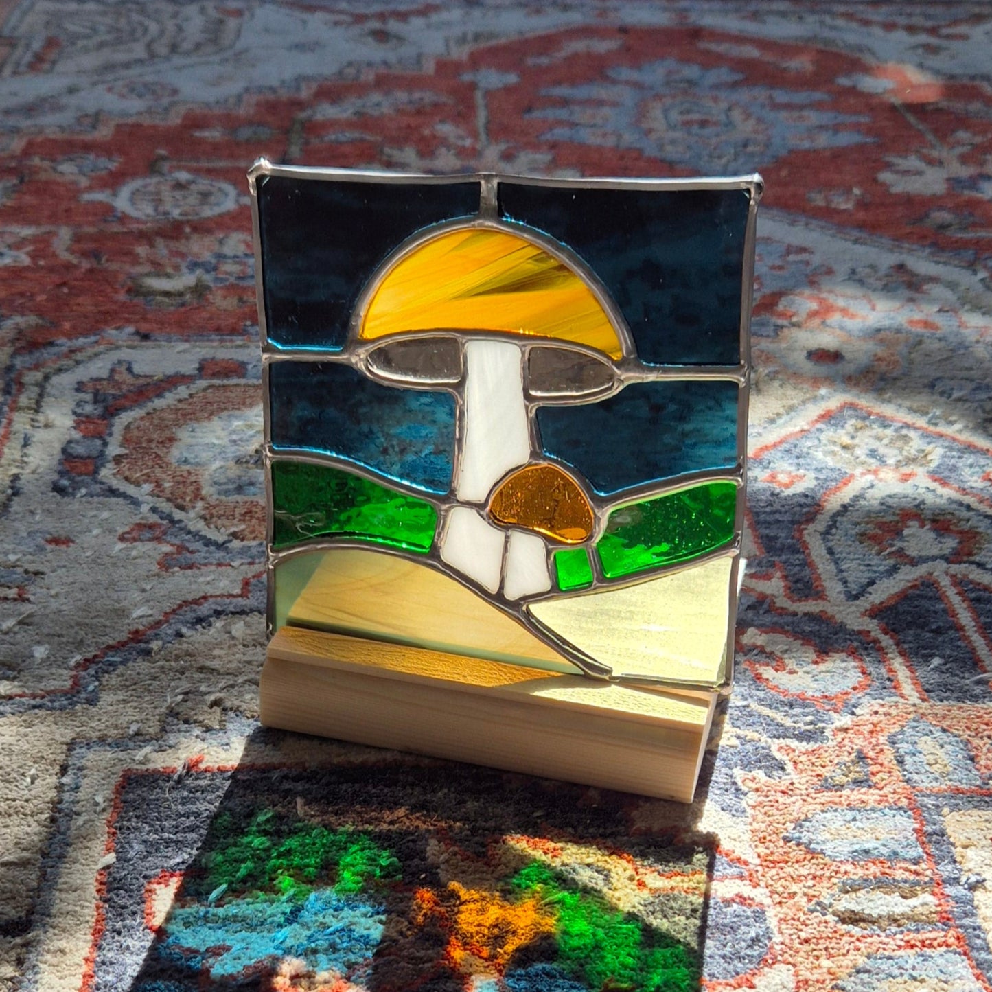 Mushroom Square Panel with Wooden Base