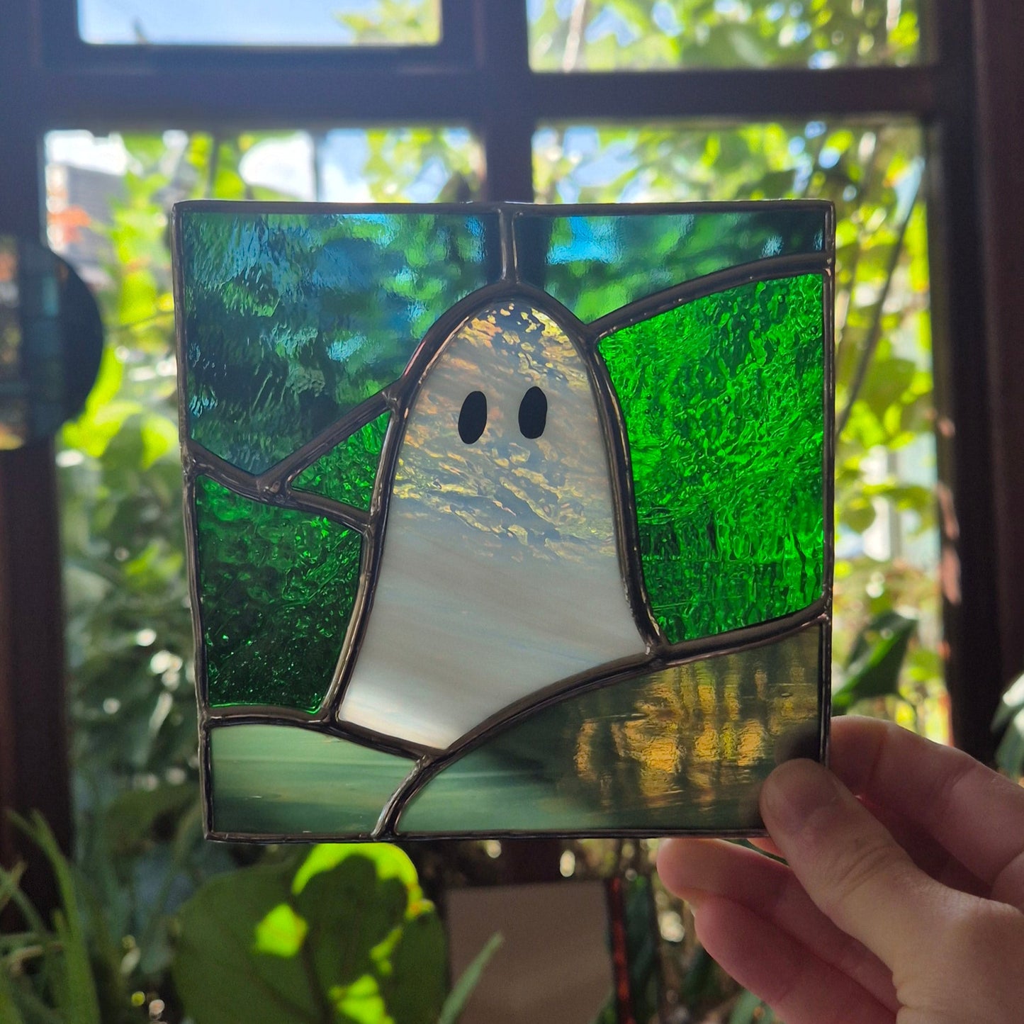 Ghost Square Panel with Wooden Base