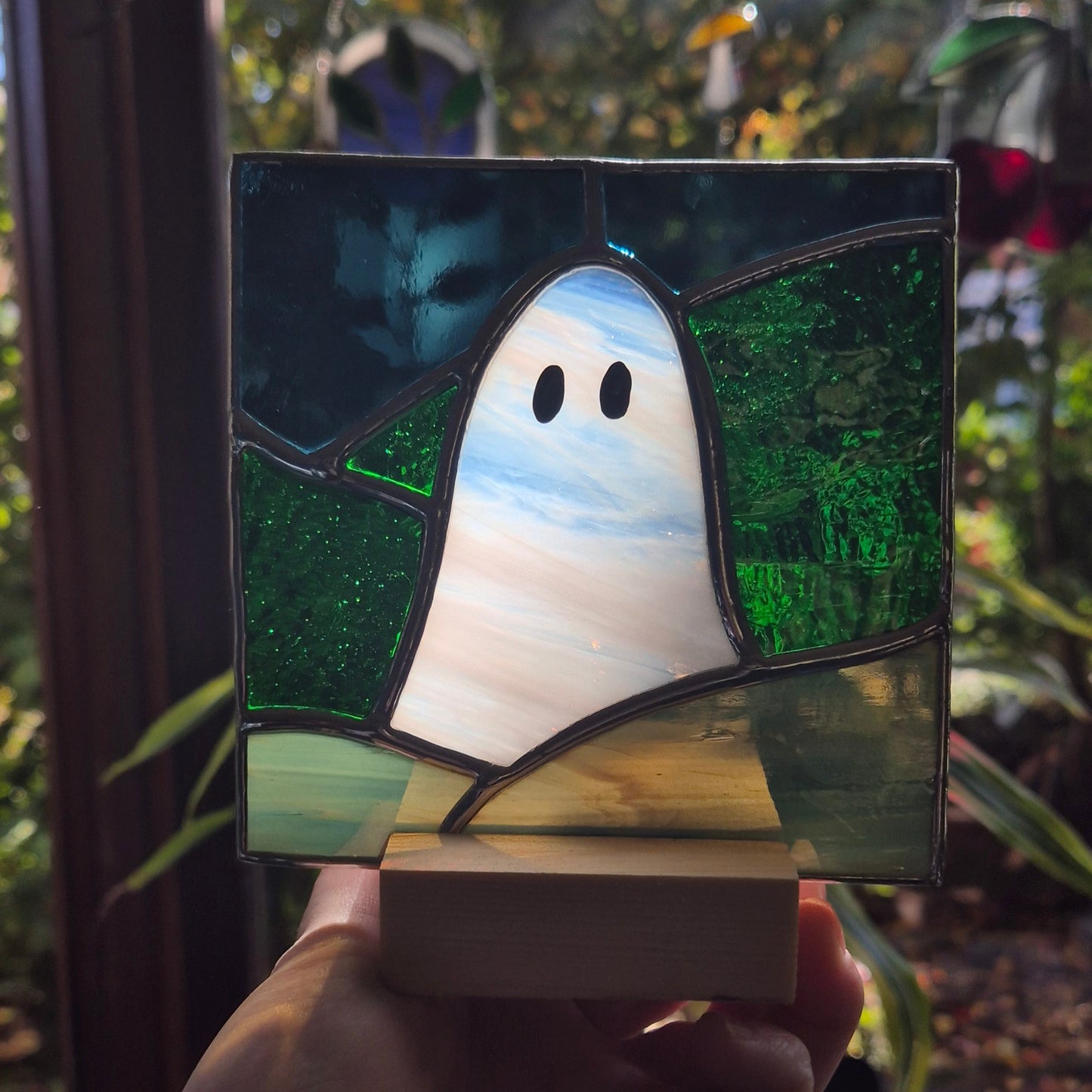 Ghost Square Panel with Wooden Base
