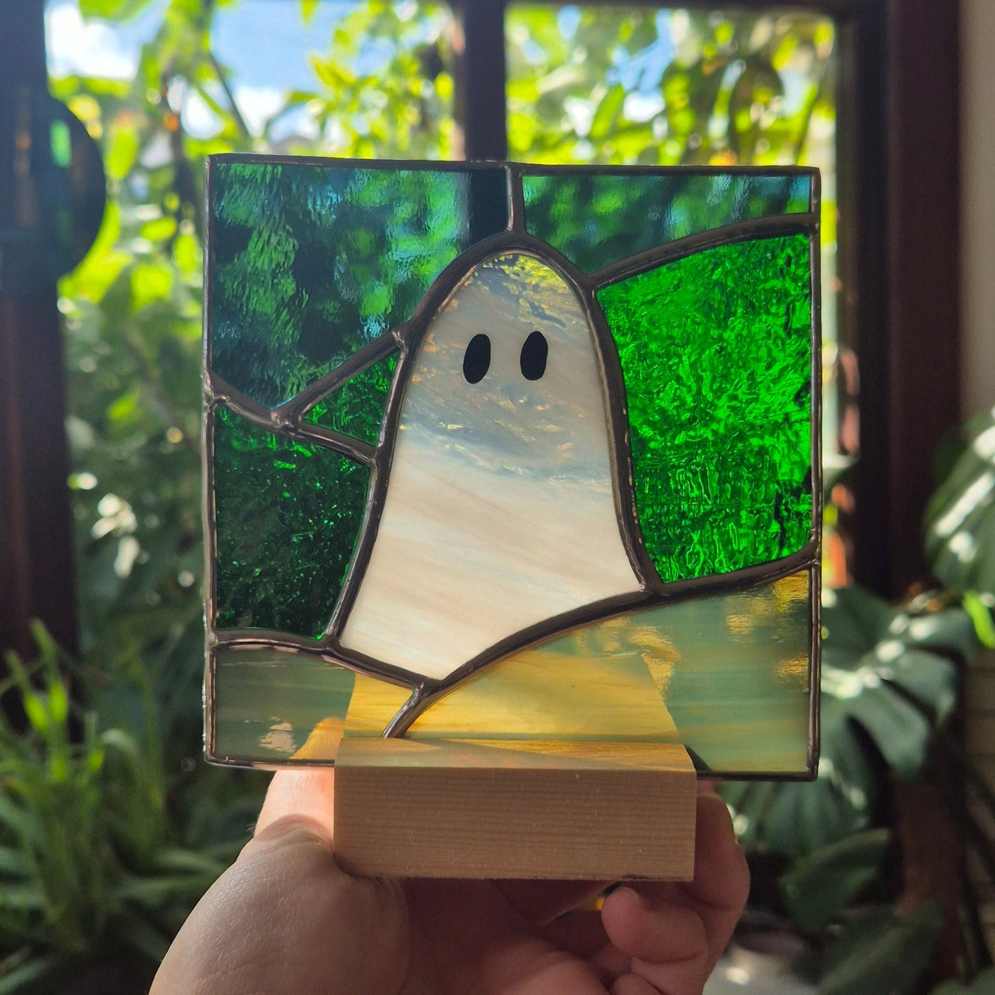 Ghost Square Panel with Wooden Base