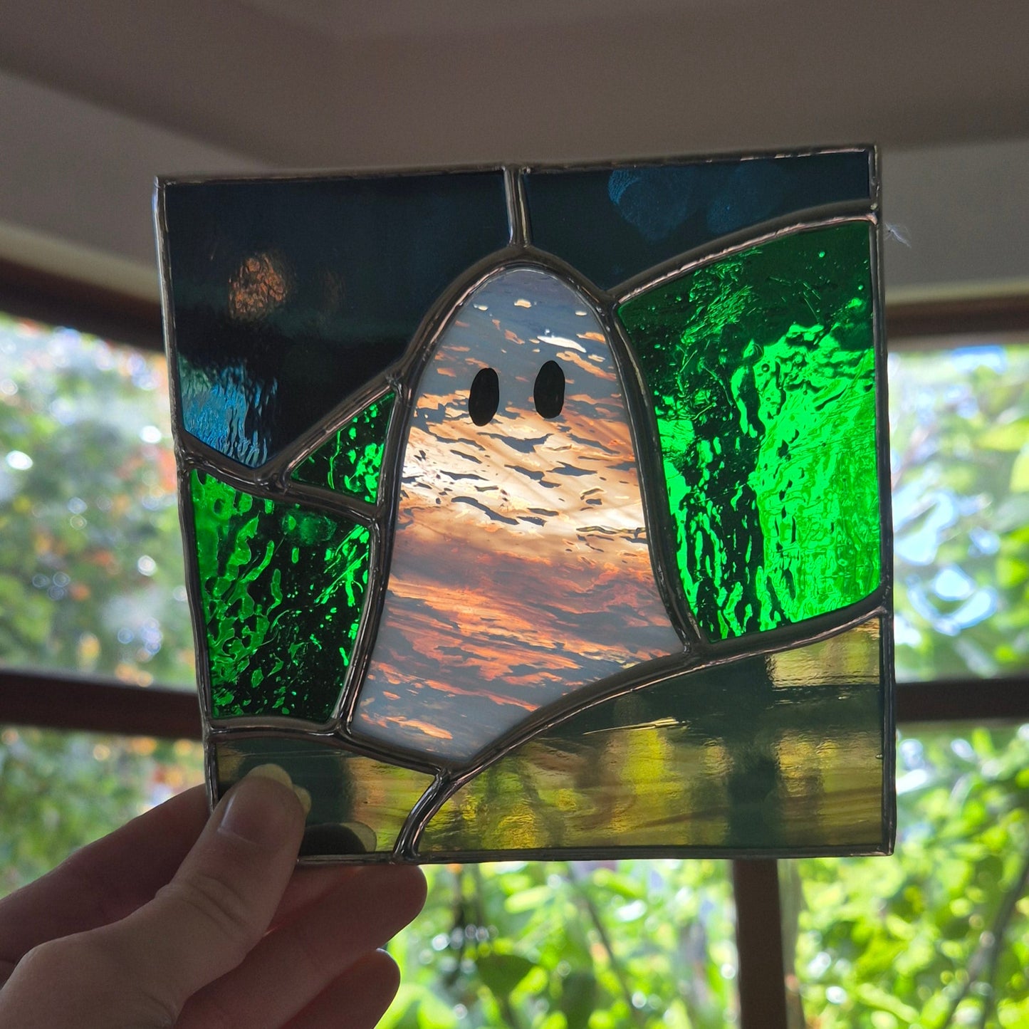 Ghost Square Panel with Wooden Base