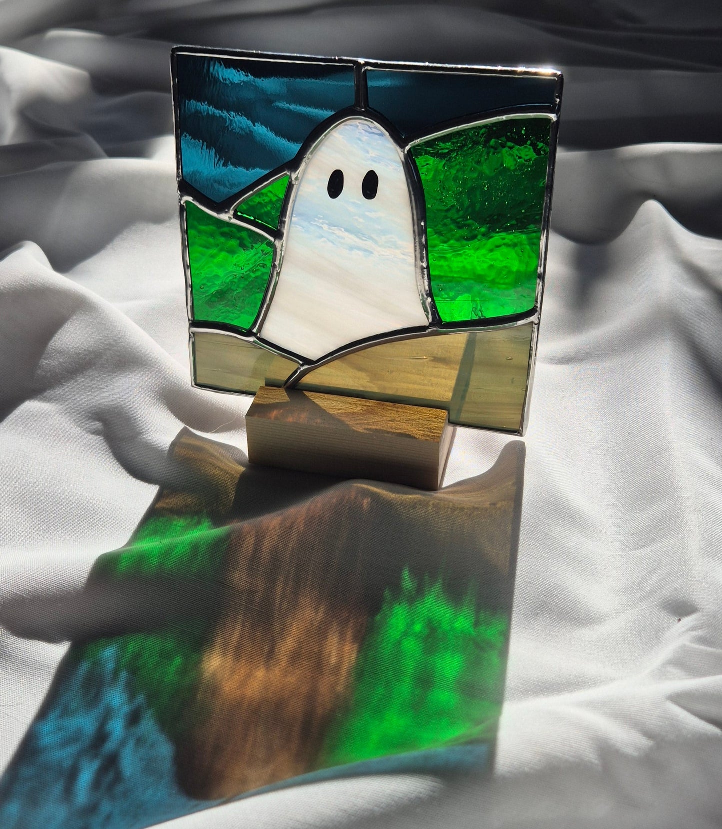 Ghost Square Panel with Wooden Base