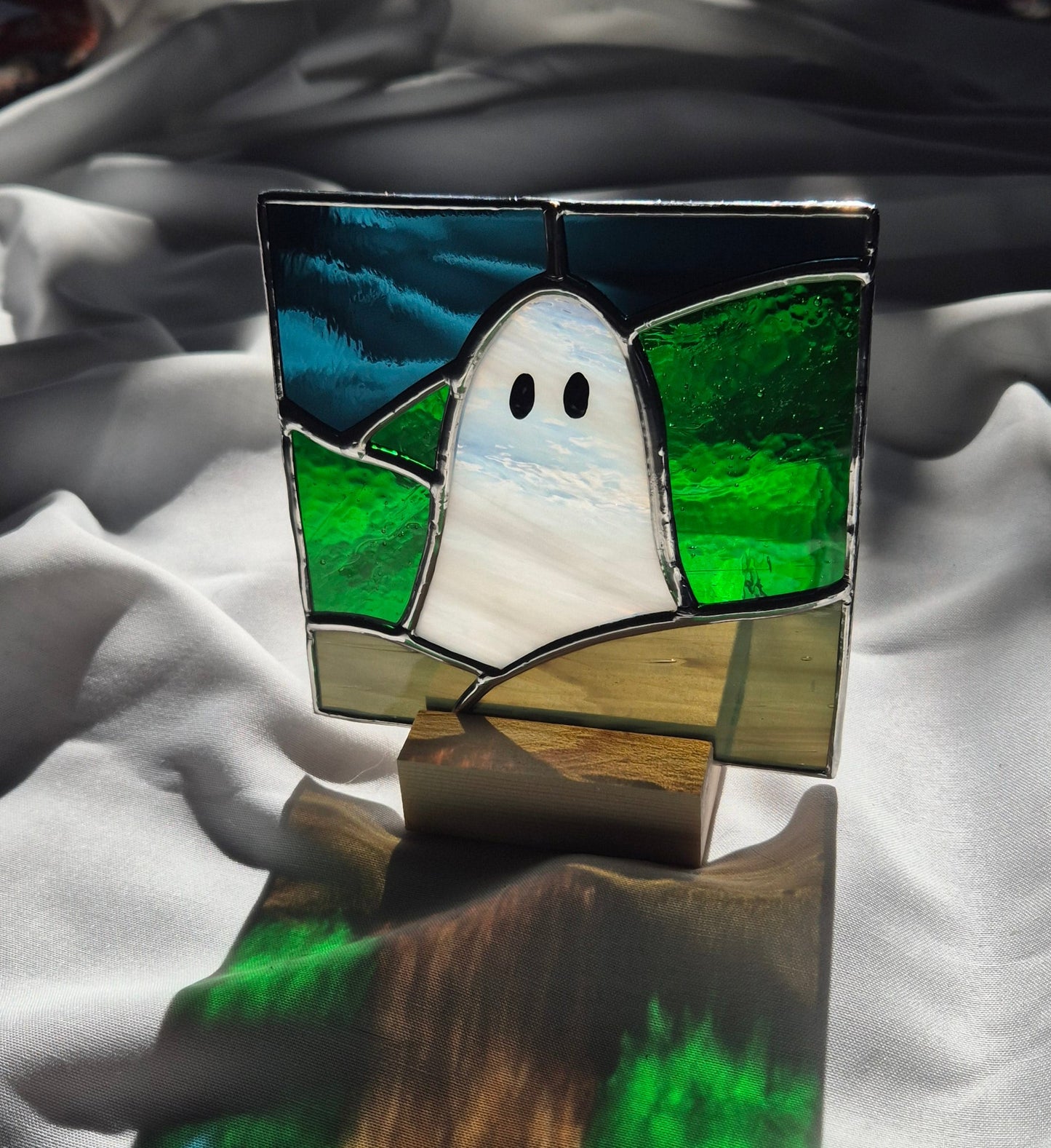 Ghost Square Panel with Wooden Base