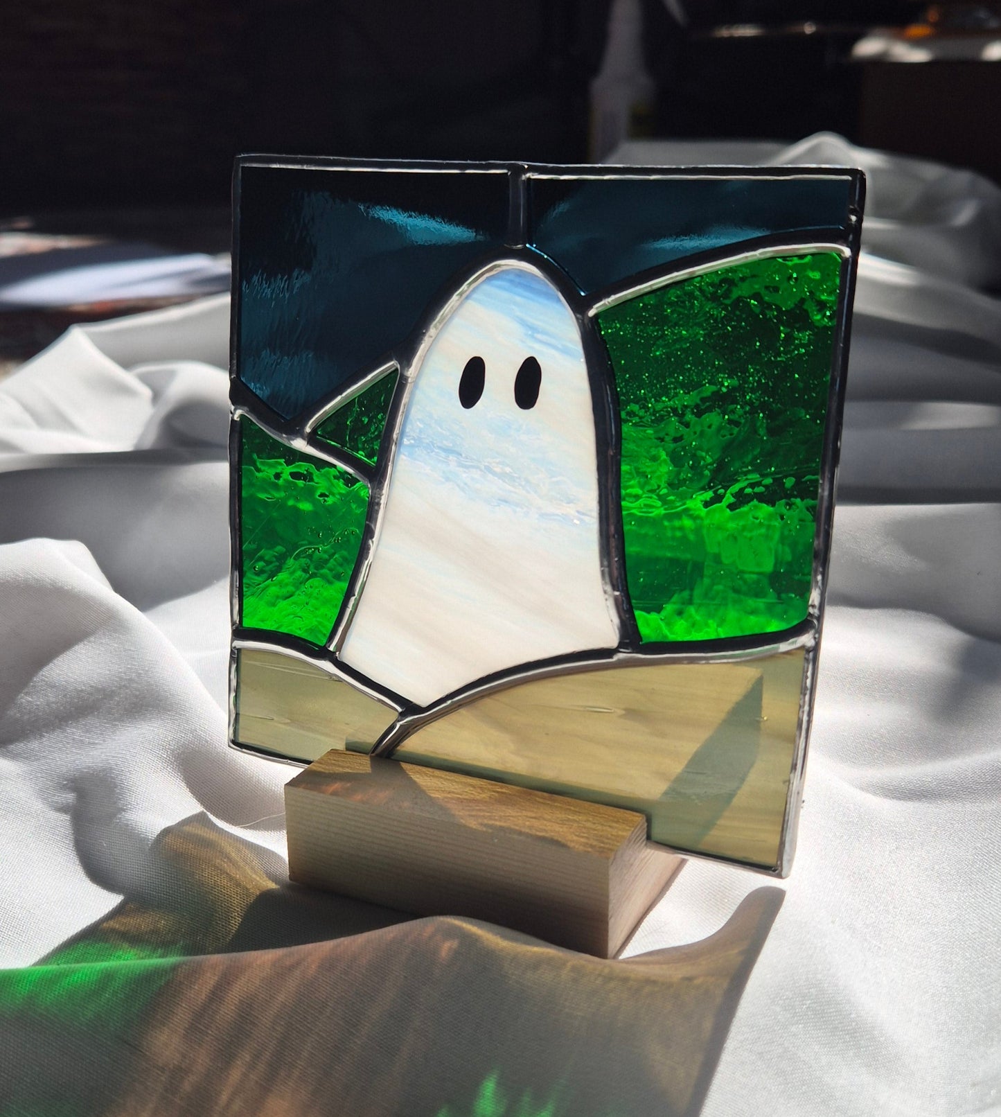Ghost Square Panel with Wooden Base