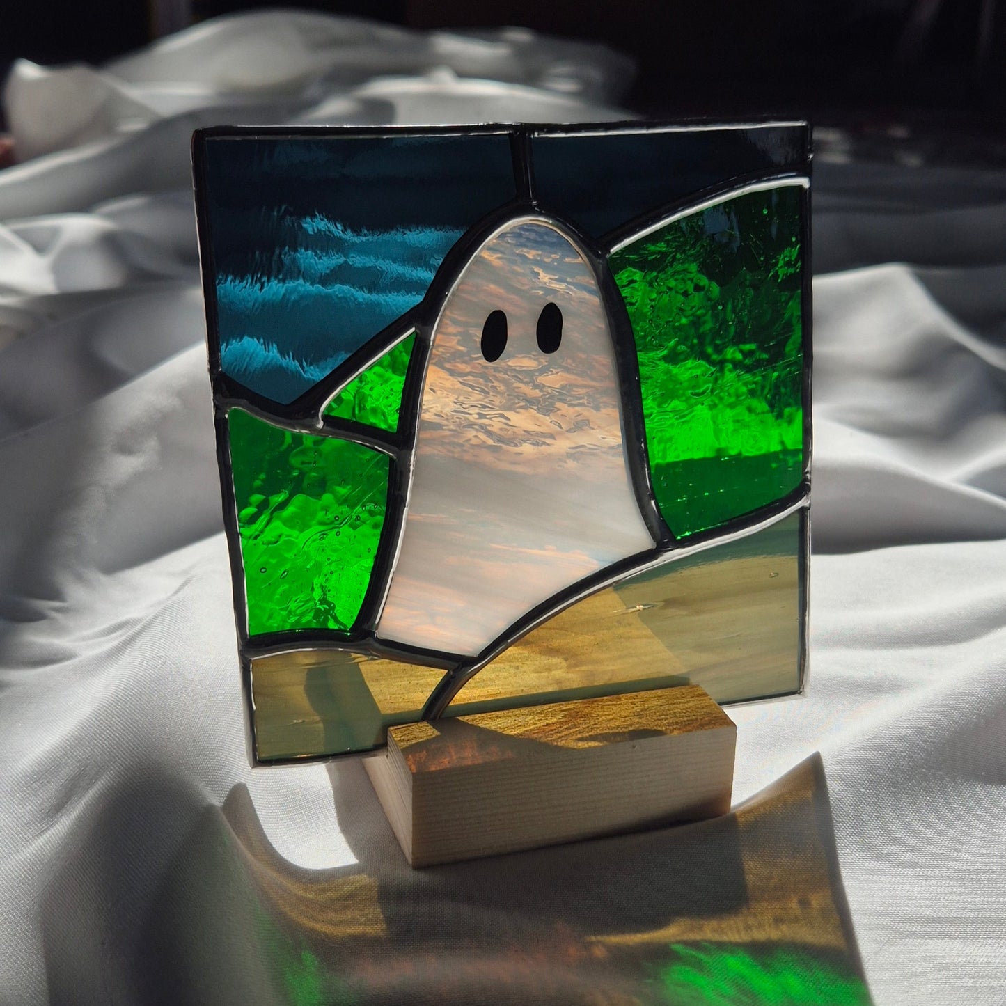 Ghost Square Panel with Wooden Base
