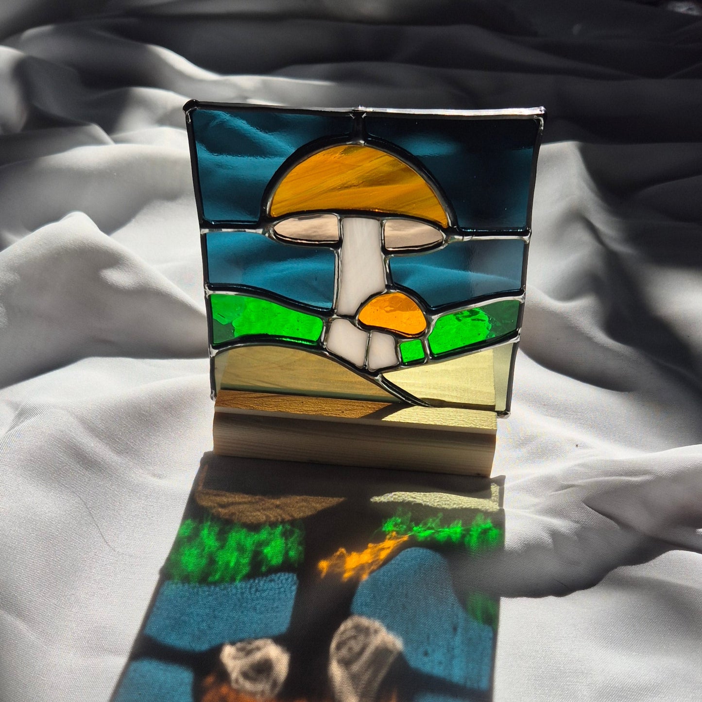 Mushroom Square Panel with Wooden Base
