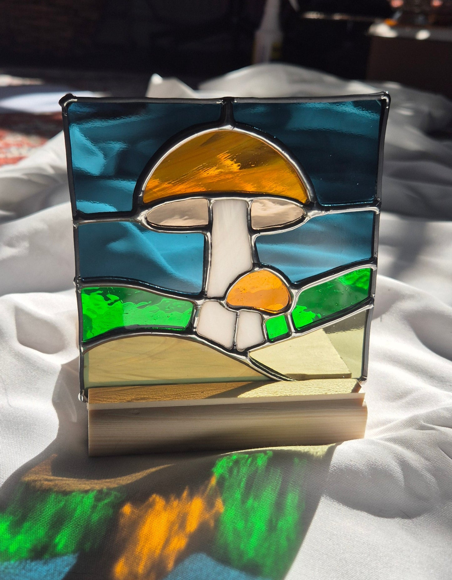Mushroom Square Panel with Wooden Base