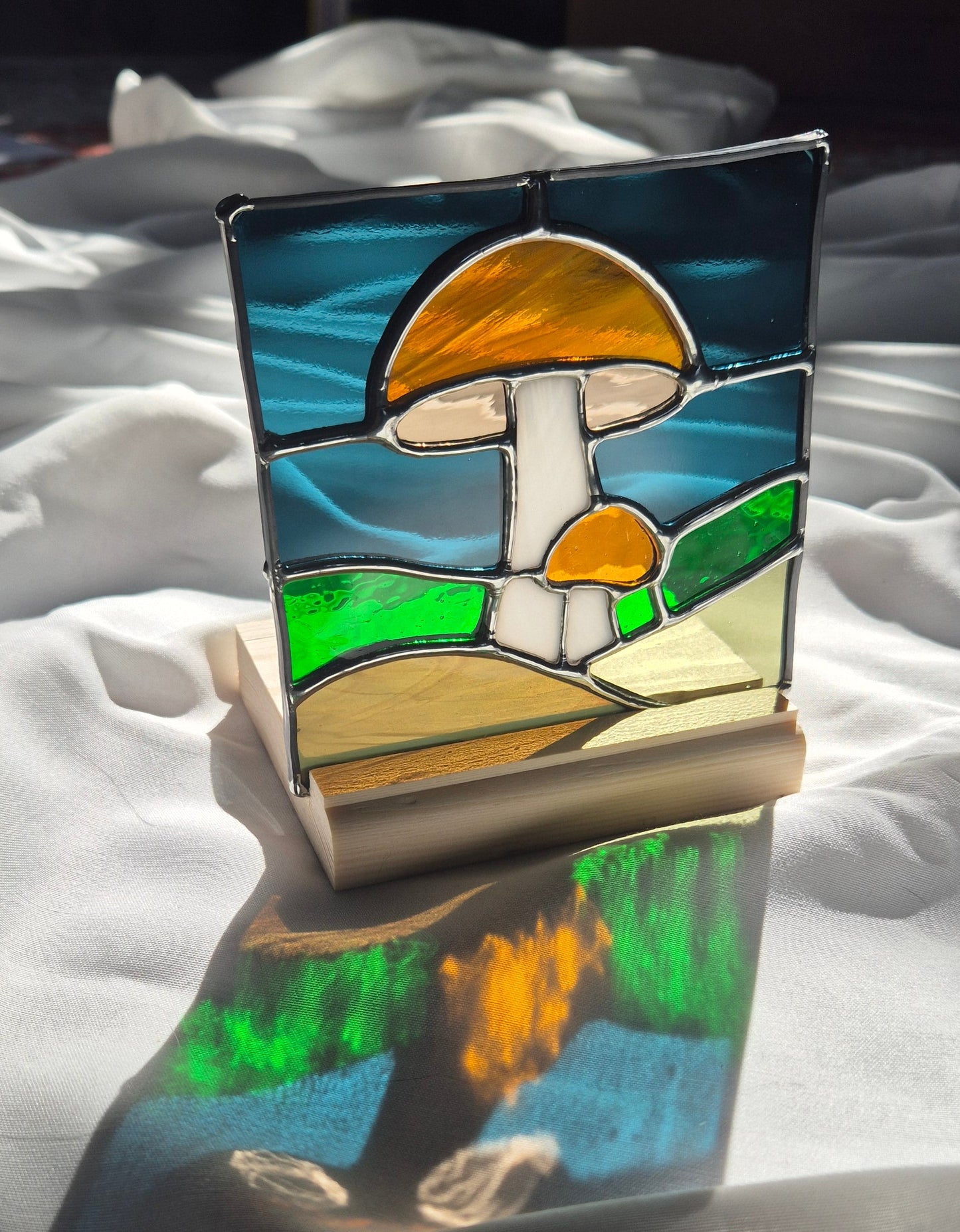 Mushroom Square Panel with Wooden Base
