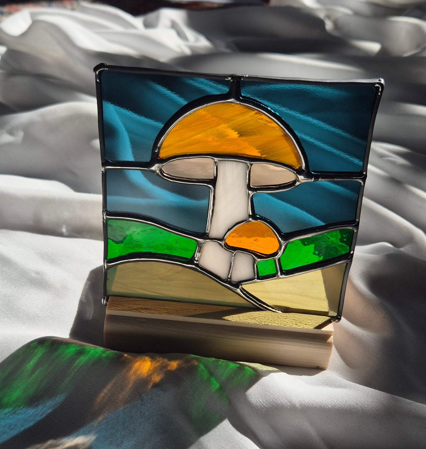 Mushroom Square Panel with Wooden Base