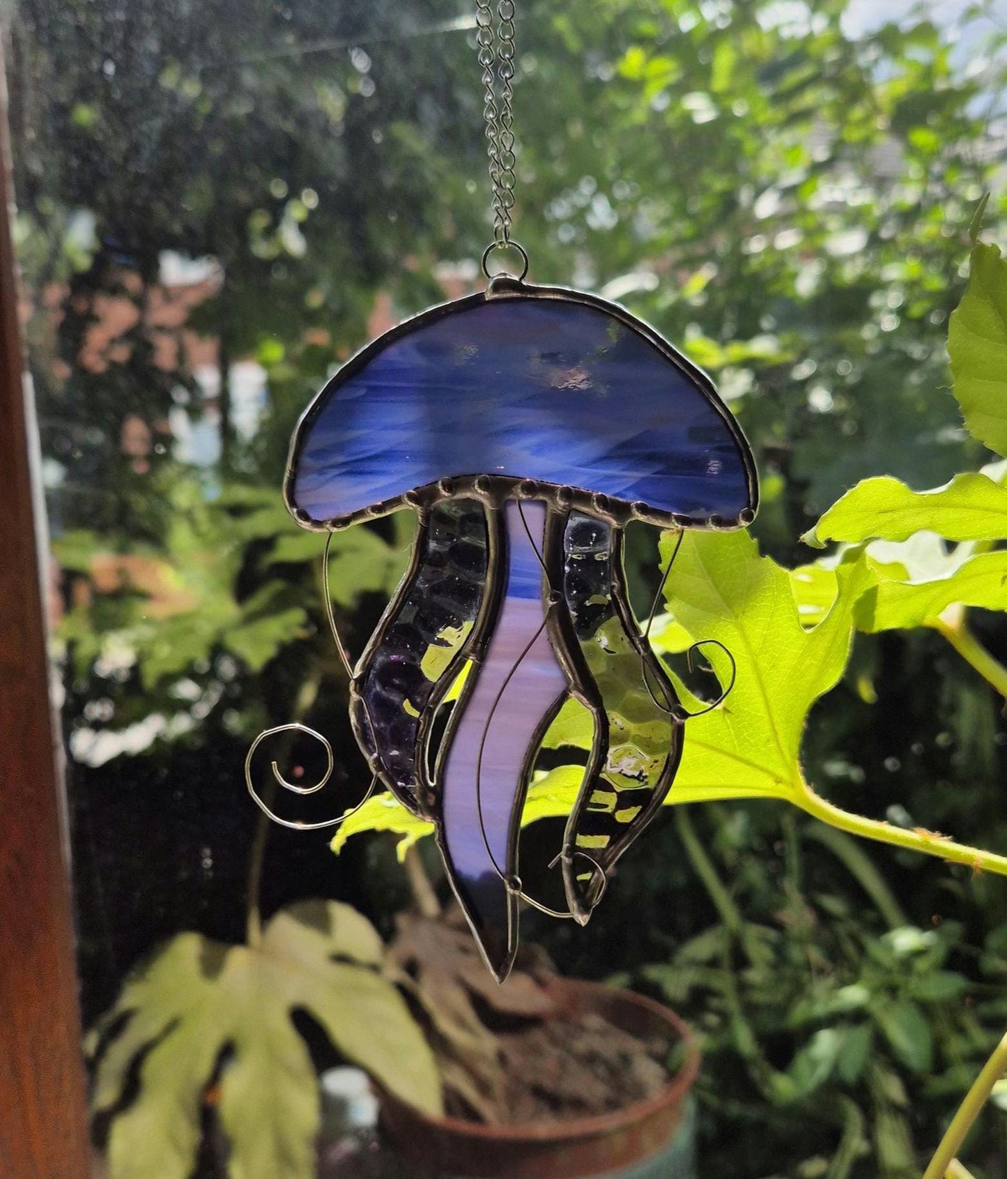Stained Glass Purple Hanging Jellyfish