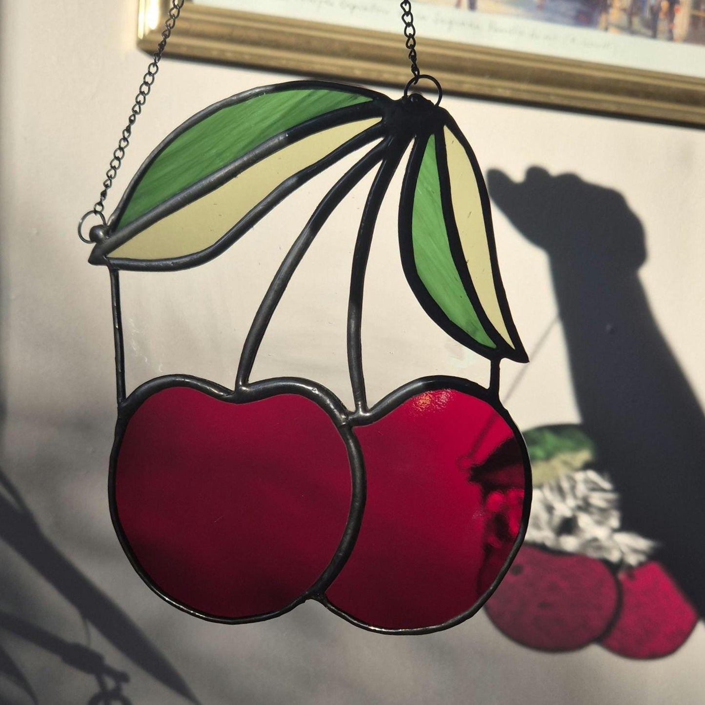 Cherry Suncatcher, Handmade, Stained Glass Hanging Piece
