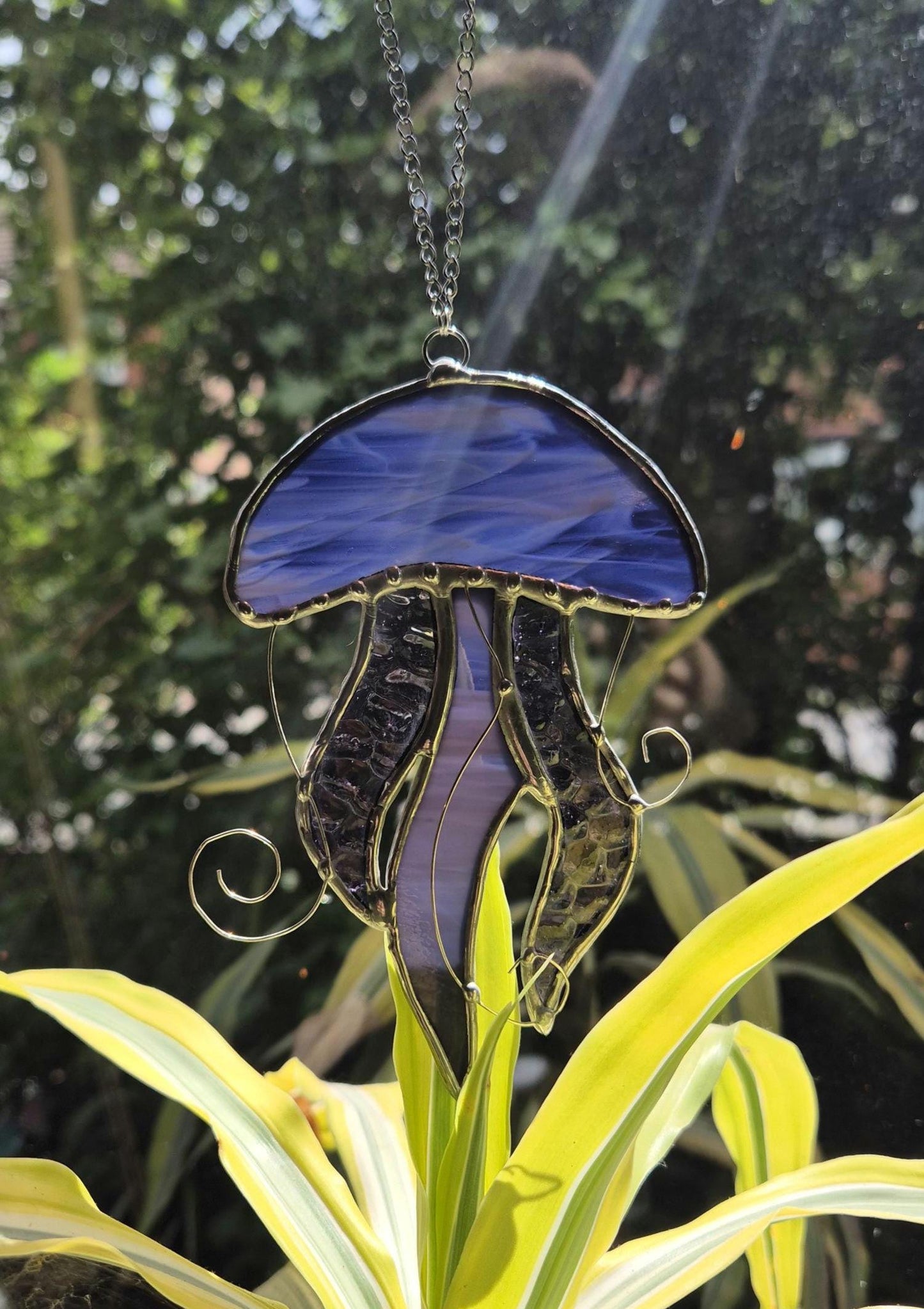 Stained Glass Purple Hanging Jellyfish
