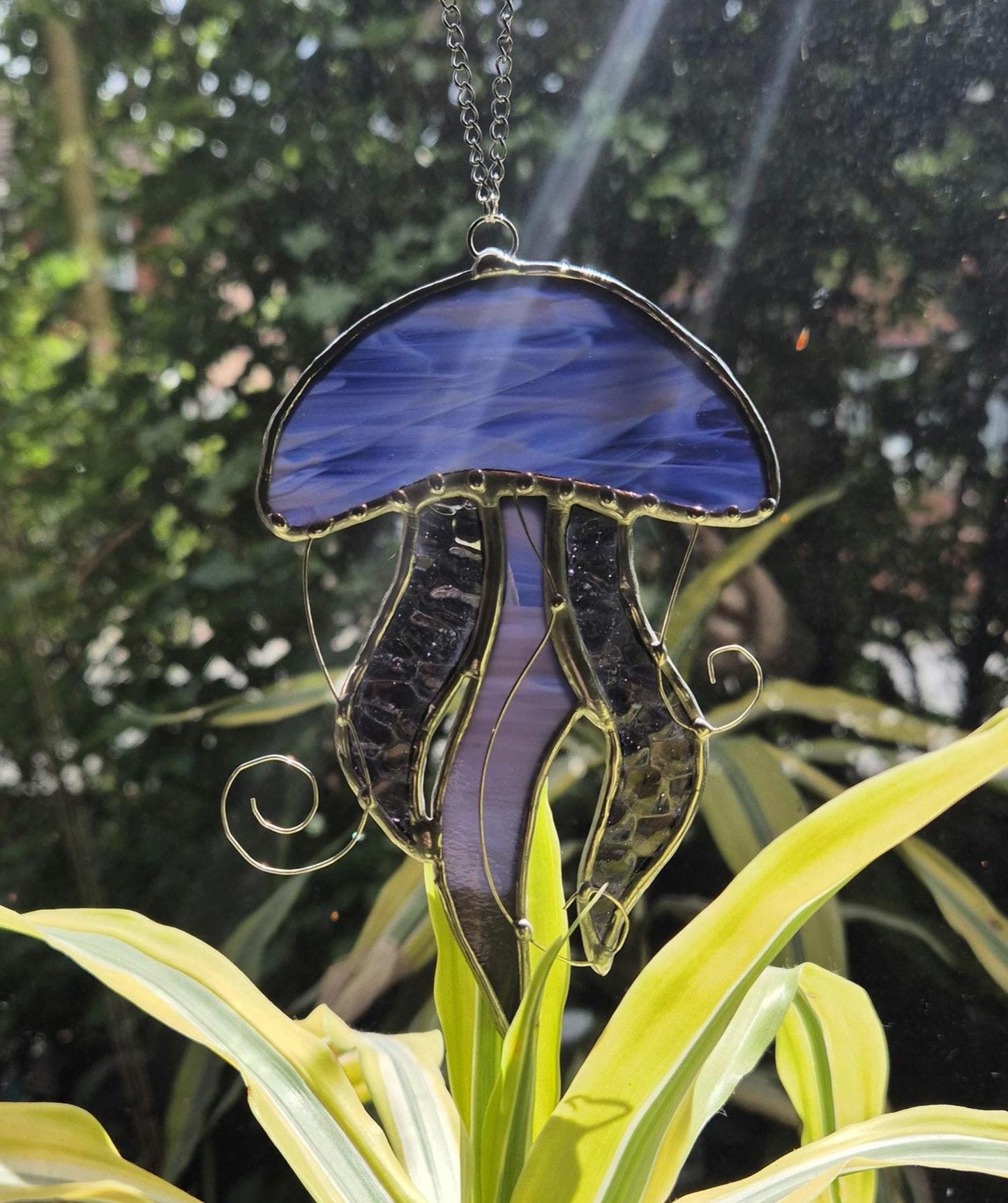 Stained Glass Purple Hanging Jellyfish