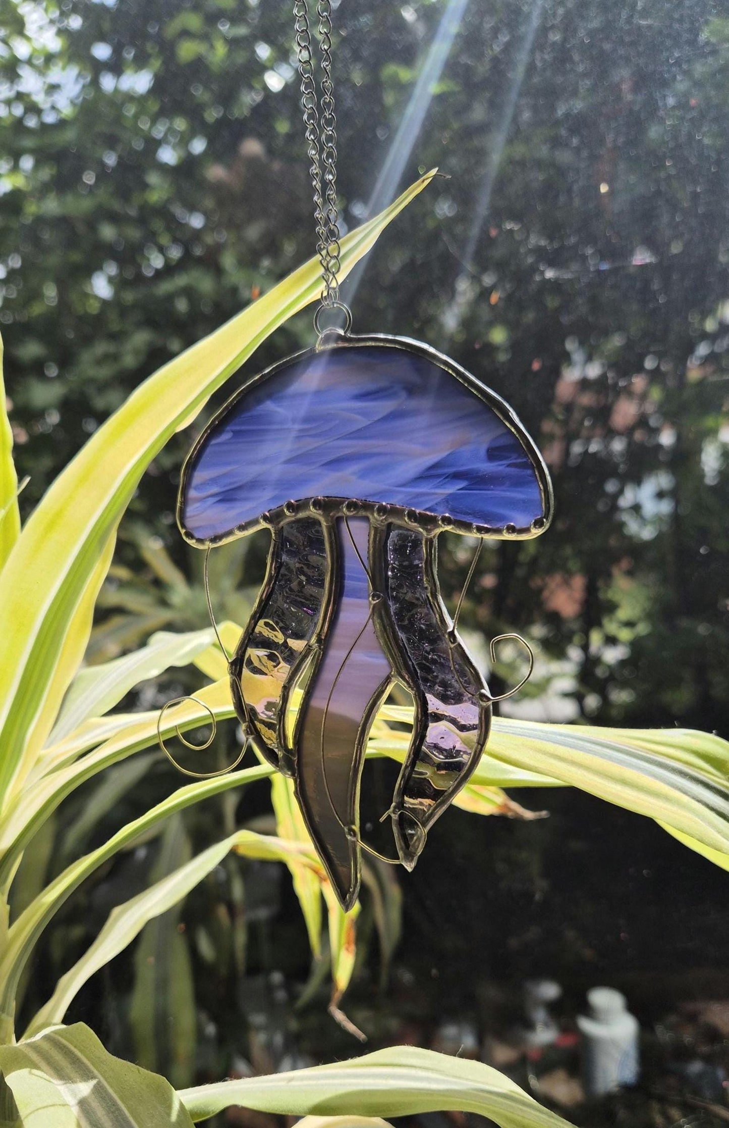 Stained Glass Purple Hanging Jellyfish