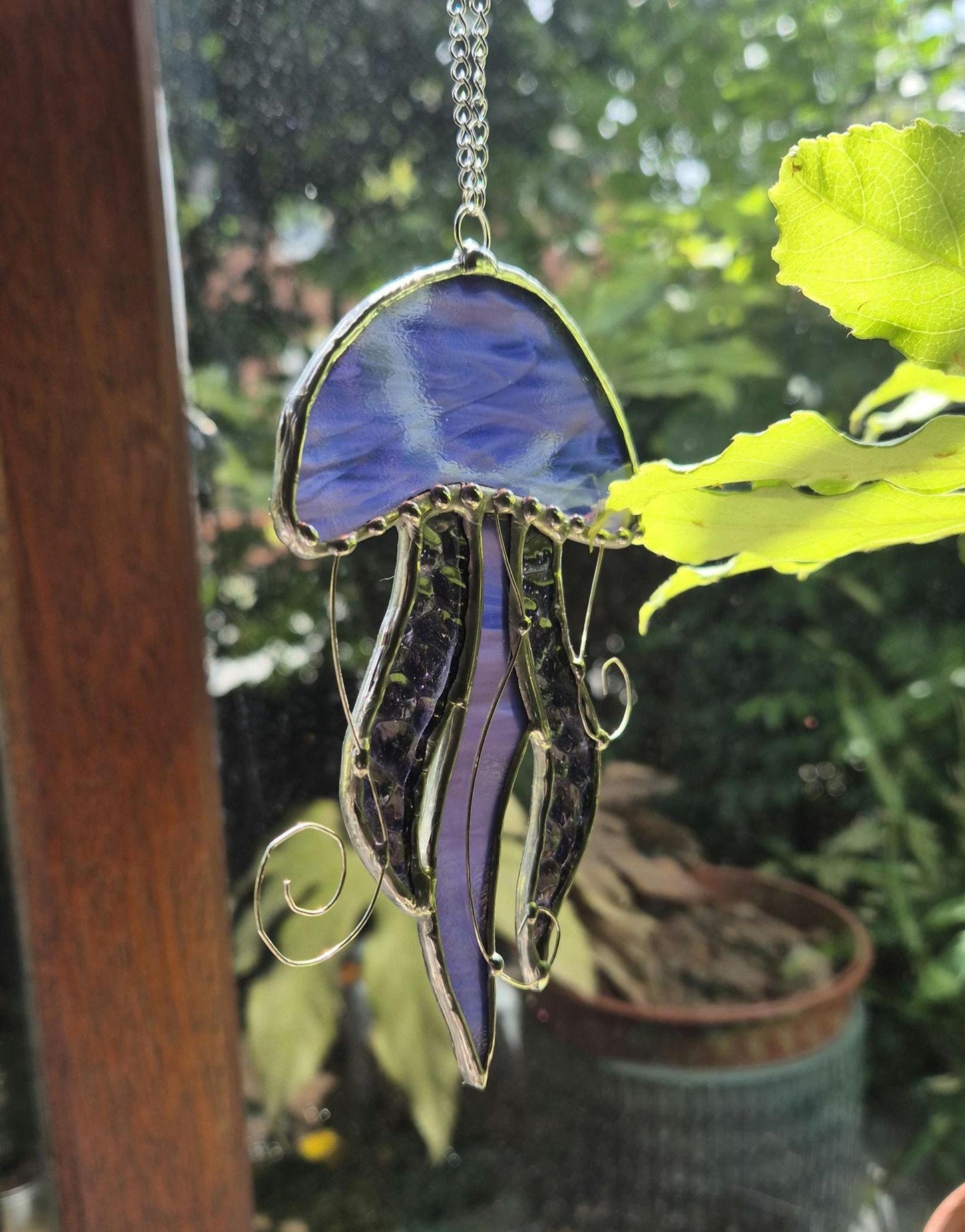 Stained Glass Purple Hanging Jellyfish