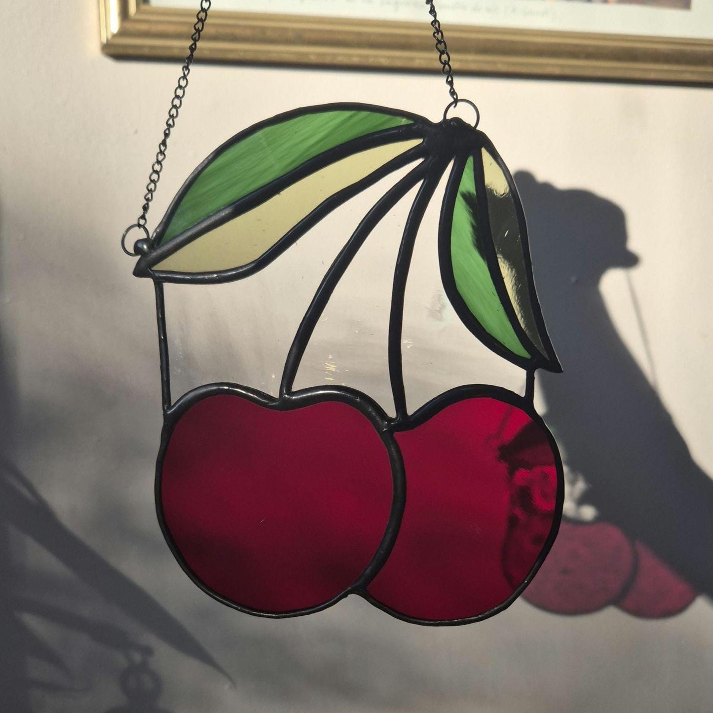 Cherry Suncatcher, Handmade, Stained Glass Hanging Piece