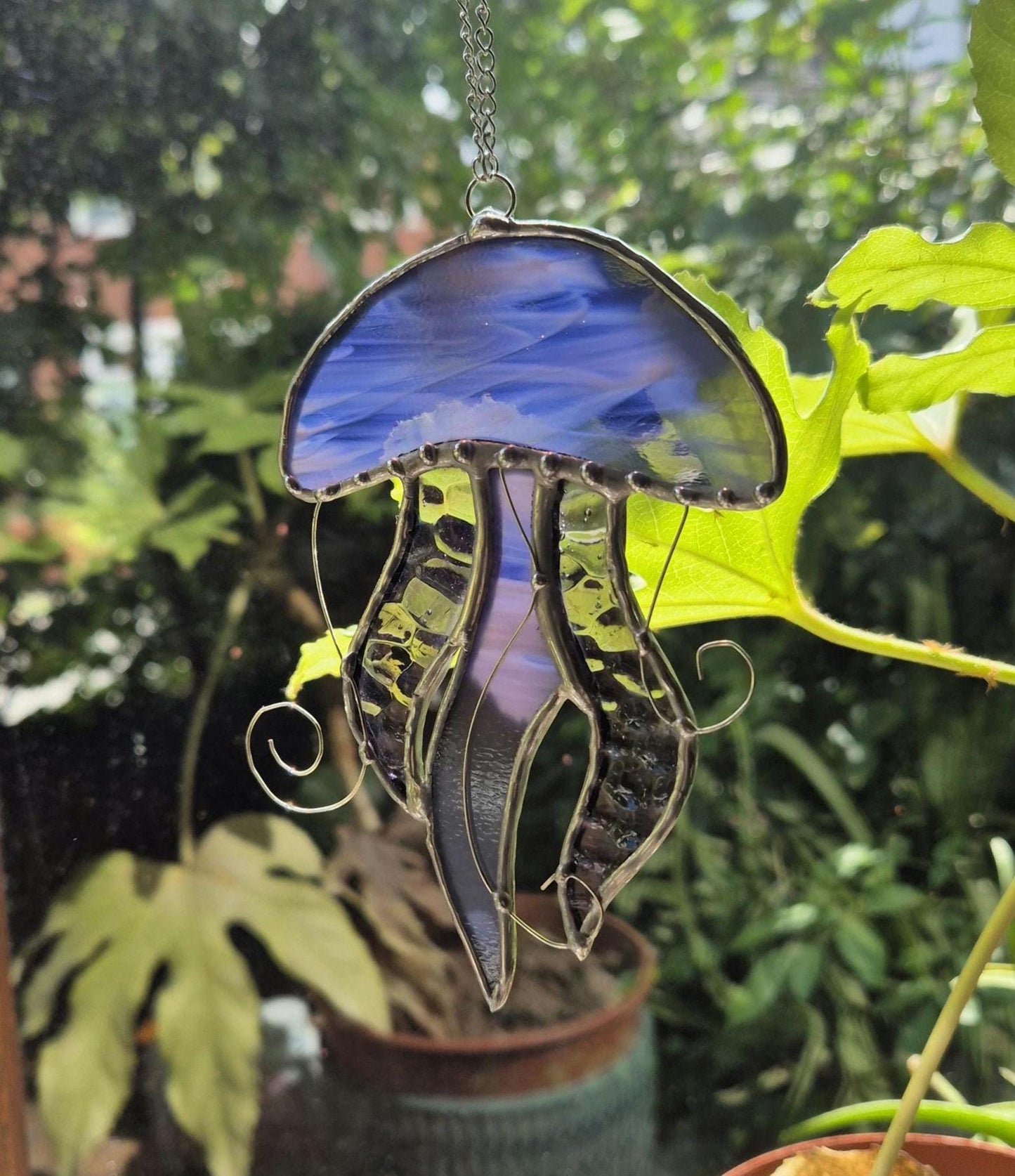 Stained Glass Purple Hanging Jellyfish