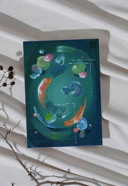 Teal Print of Acrylic Fish Painting, Abstract painting Print A4