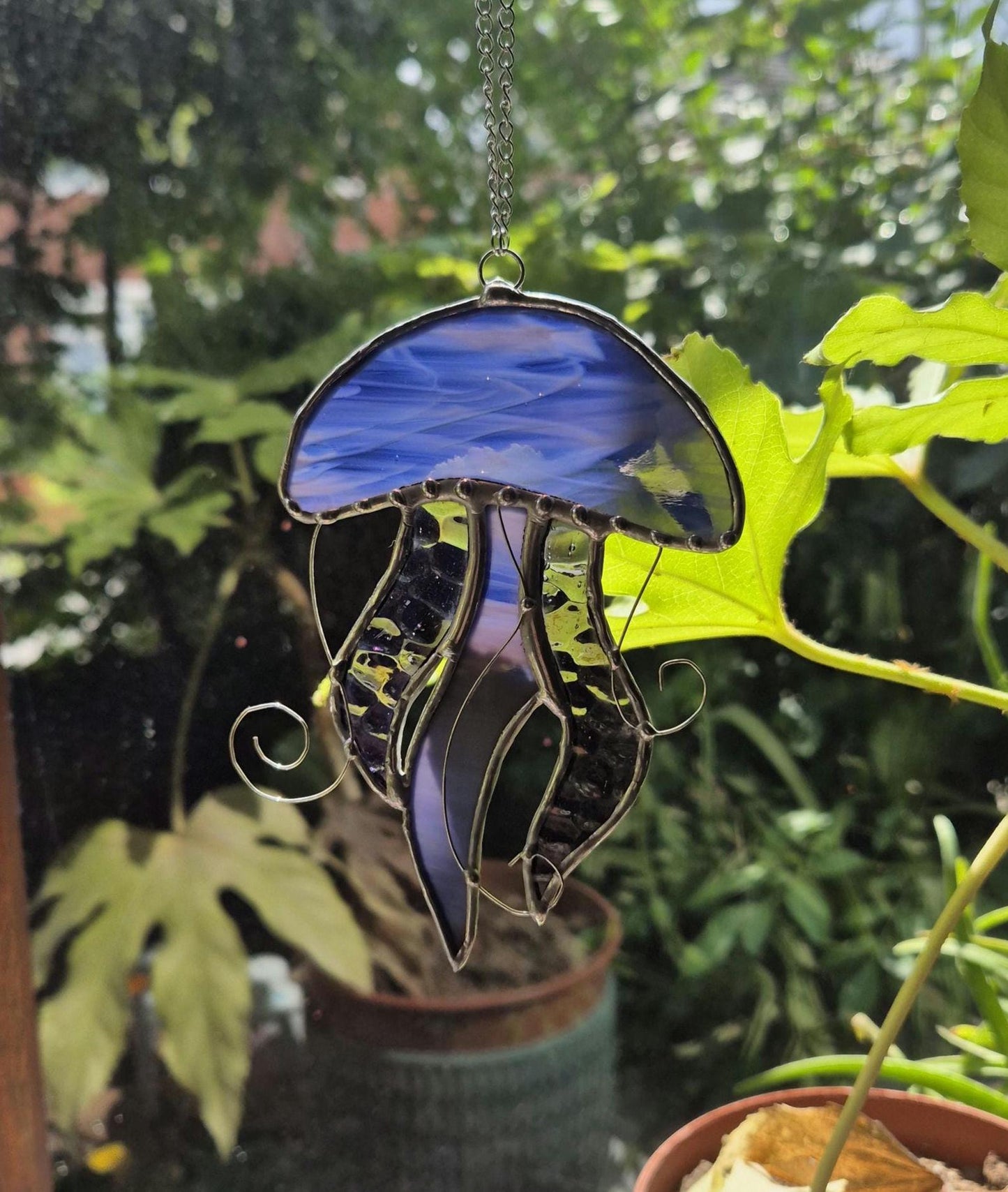 Stained Glass Purple Hanging Jellyfish
