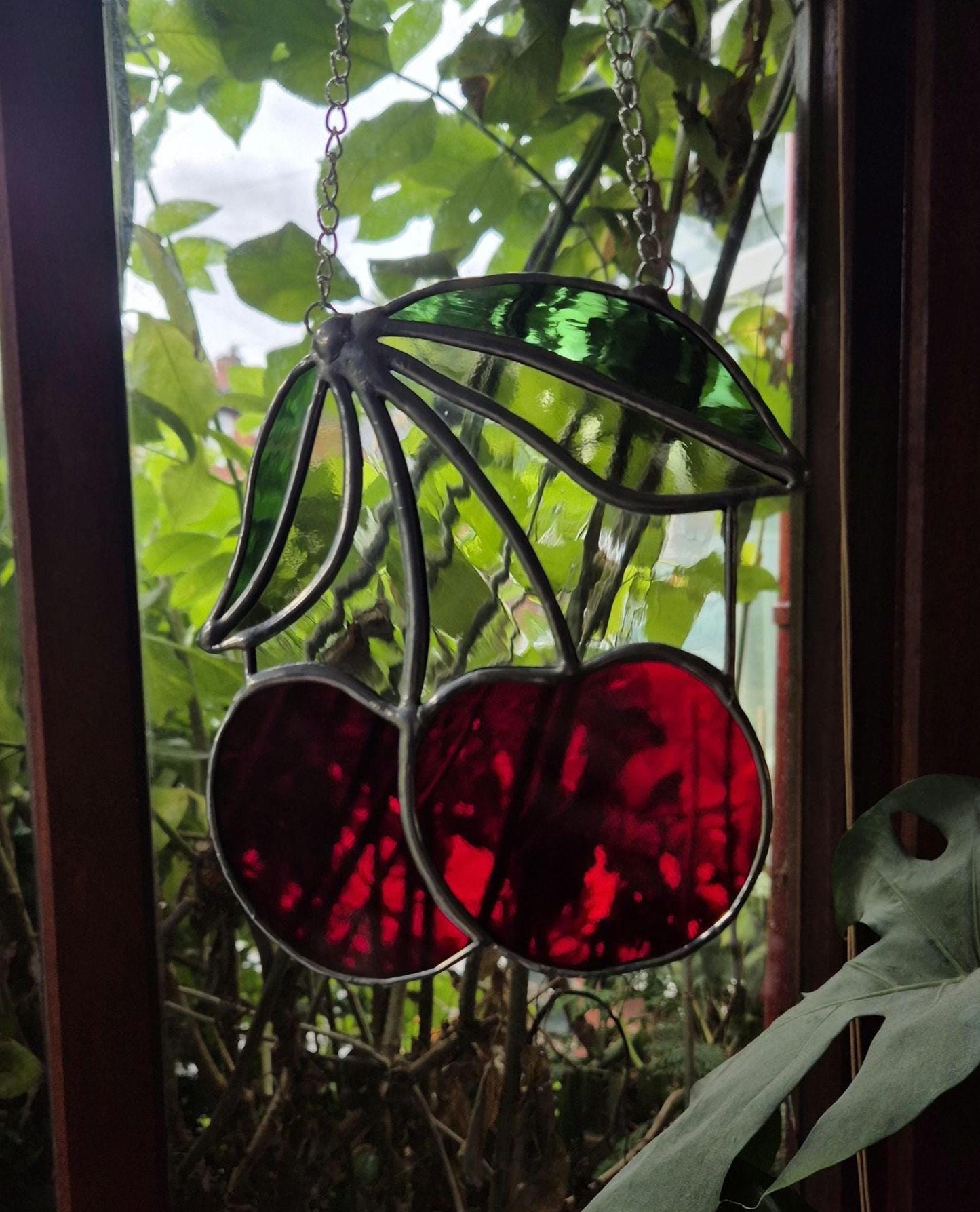 Cherry Suncatcher, Handmade, Stained Glass Hanging Piece