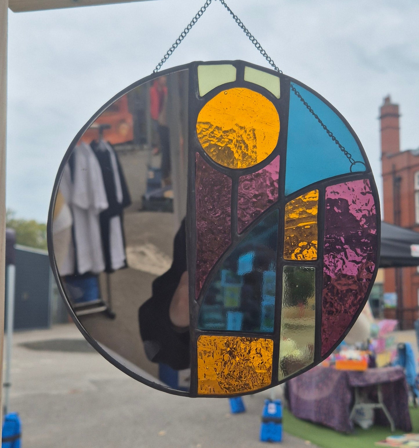 Art Deco Style Stained Glass Round Mirror