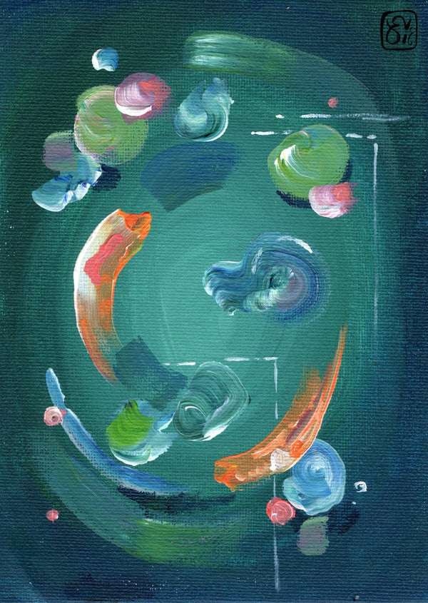 Teal Print of Acrylic Fish Painting, Abstract painting Print A4