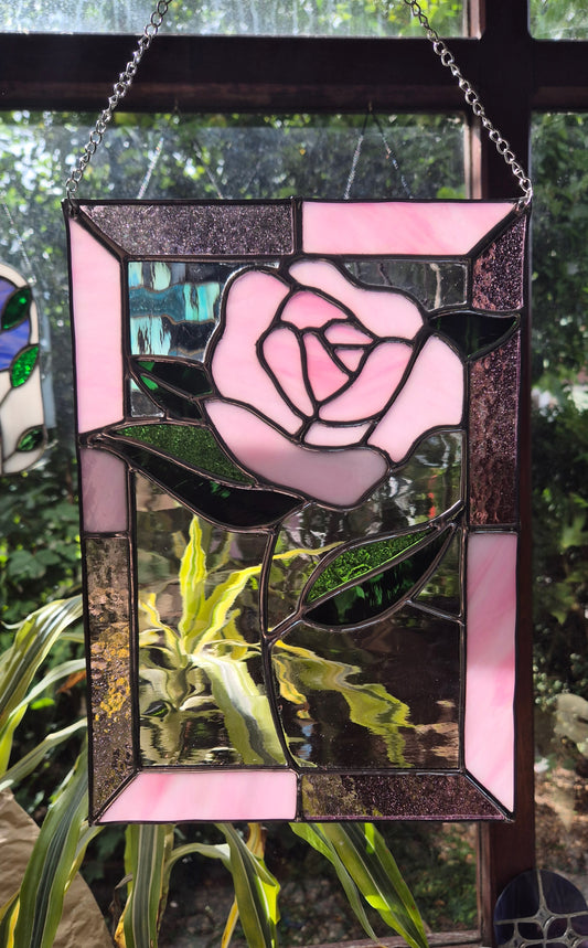Pink Rose Hanging Suncatcher Panel