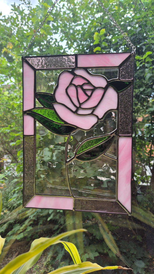 Pink Rose Hanging Suncatcher Panel