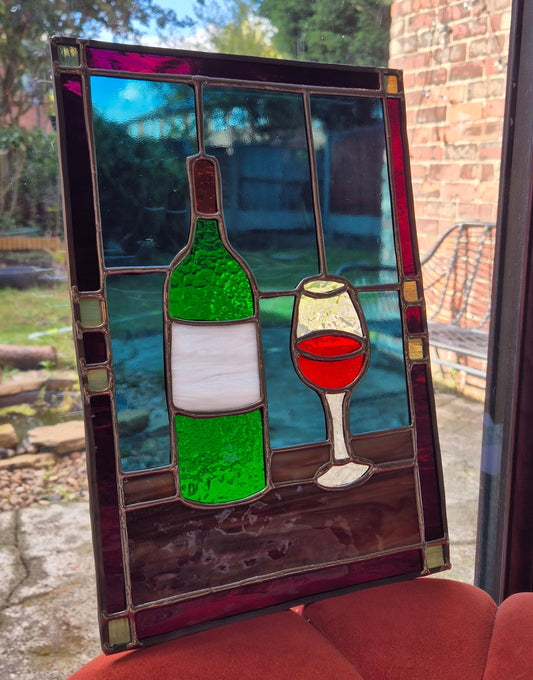 Wine Bottle Stained Glass Panel