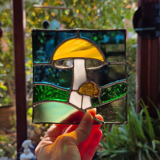 Mushroom Square Panel with Wooden Base