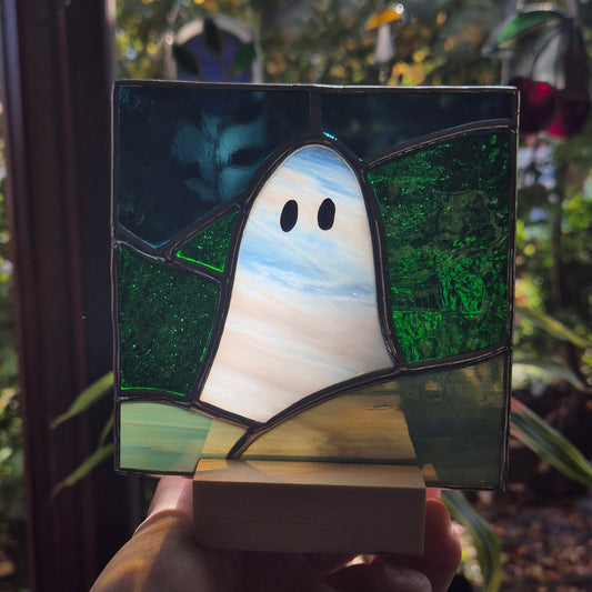 Ghost Square Panel with Wooden Base