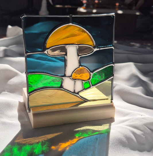 Mushroom Square Panel with Wooden Base