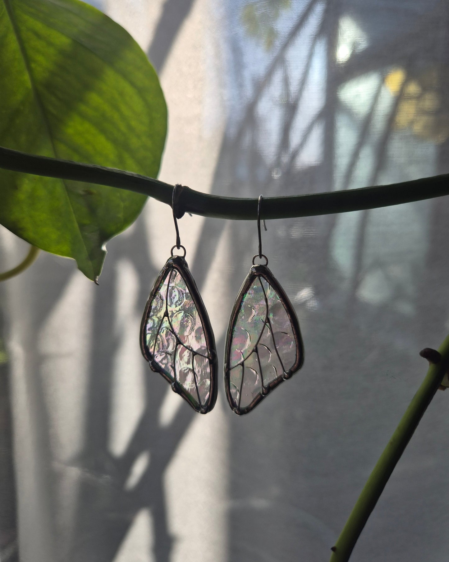 Clear Iridescent Butterfly Wing Earrings