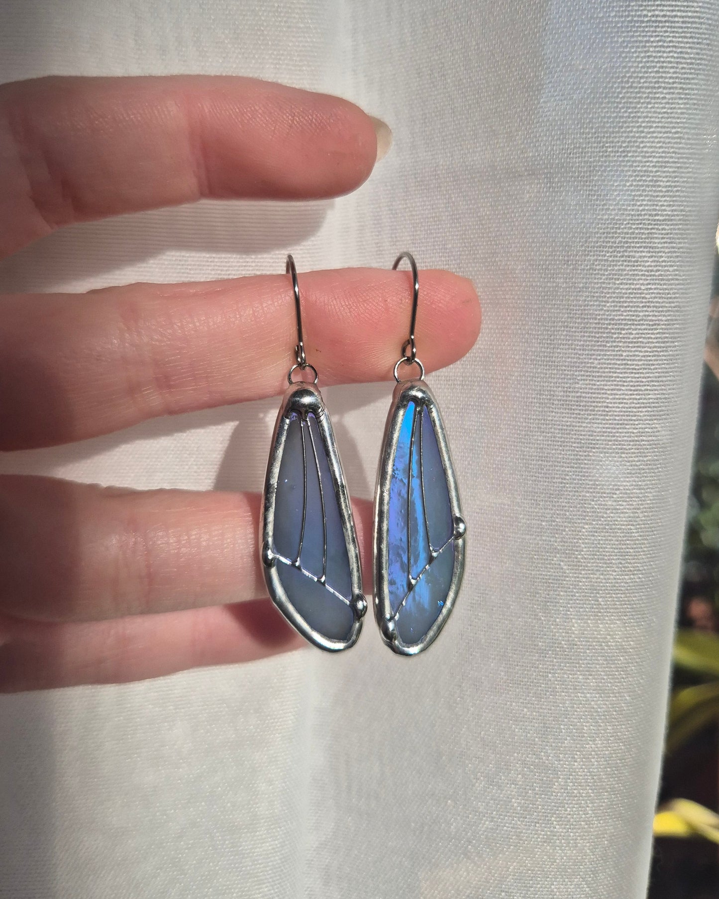 Baby Blue Iridescent Small Wing Earrings