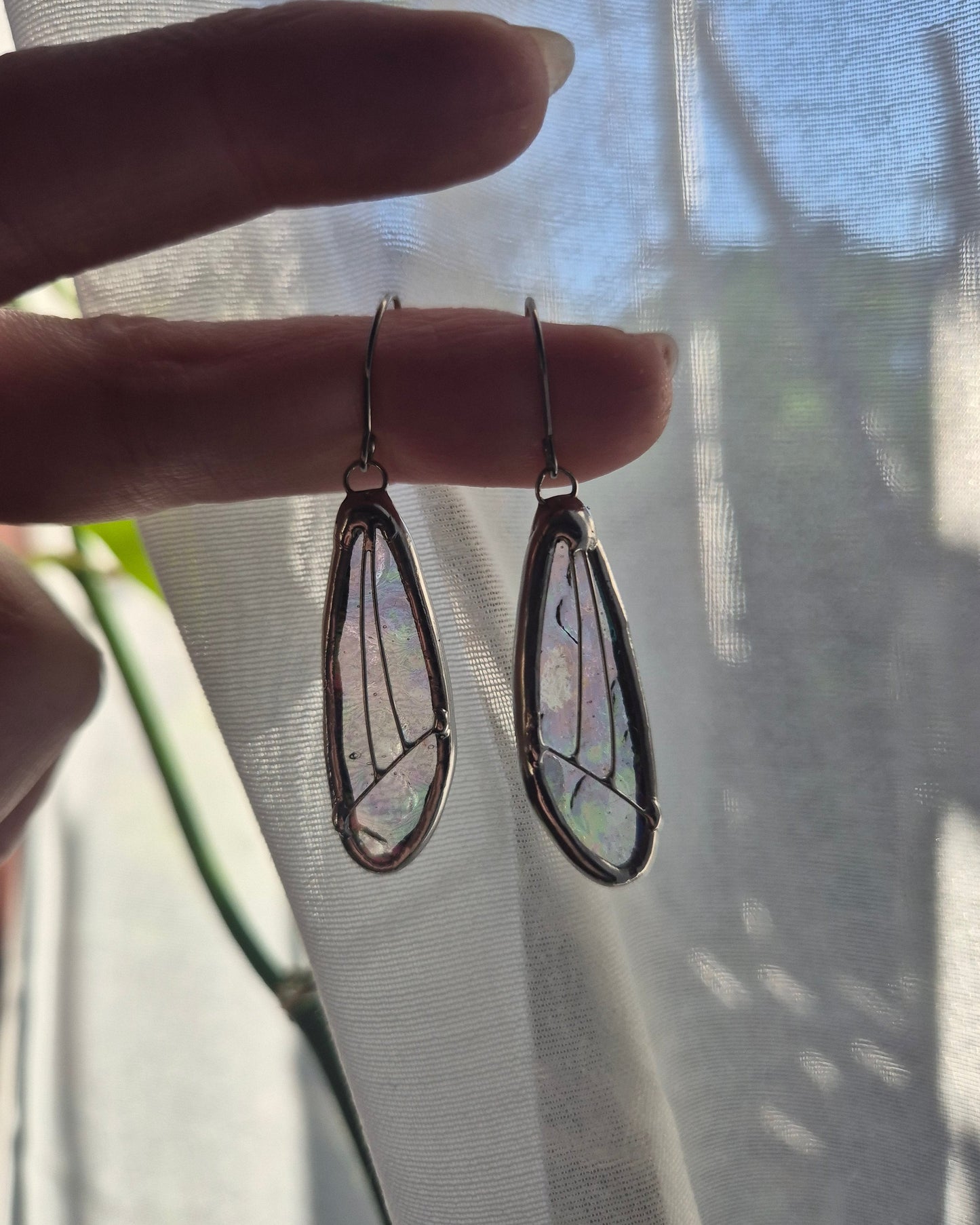 Clear Iridescent Small Wing Earrings