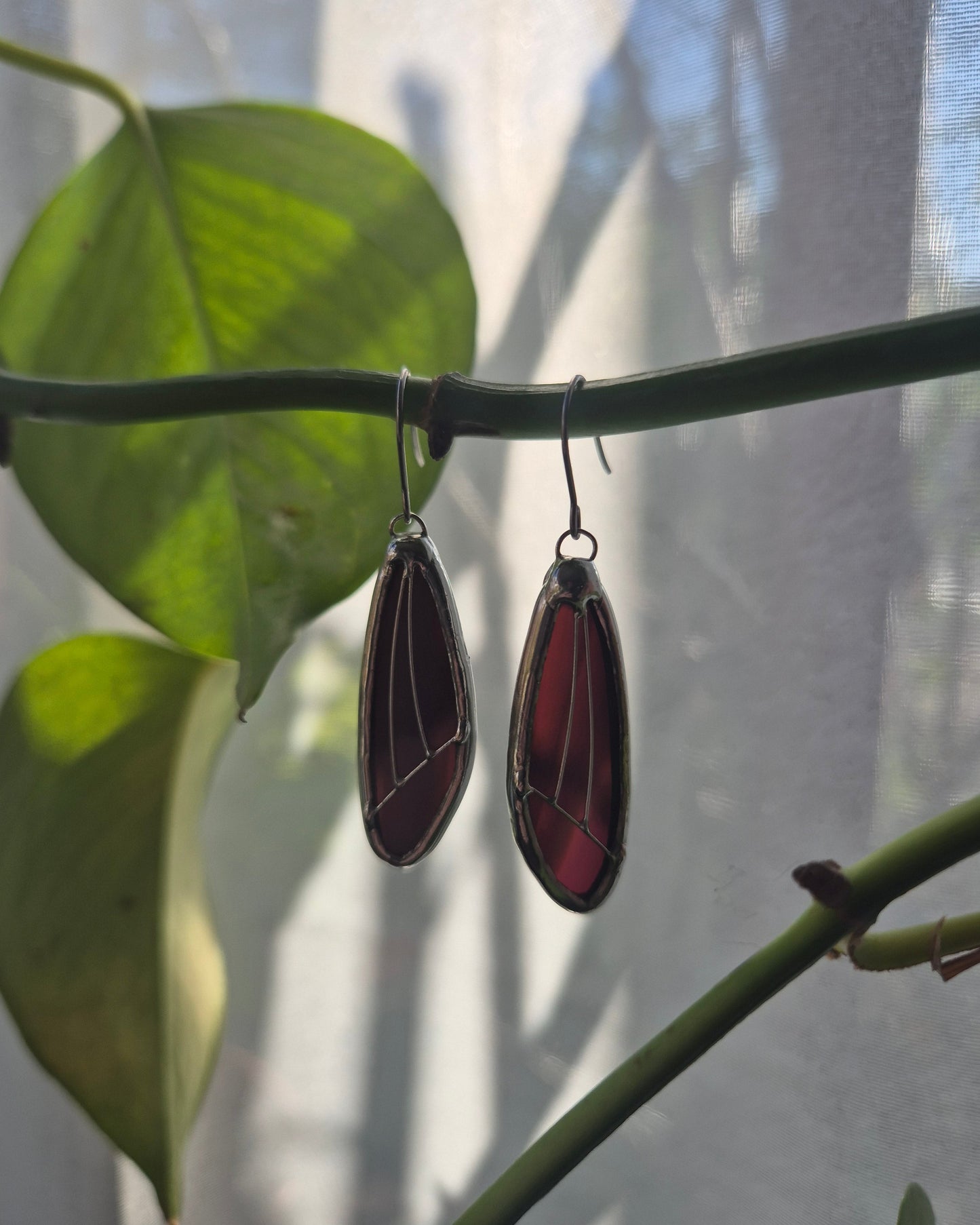 Burgundy Wispy Small Wing Earrings