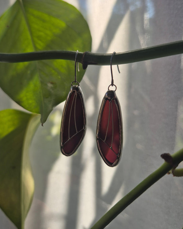 Burgundy Wispy Small Wing Earrings