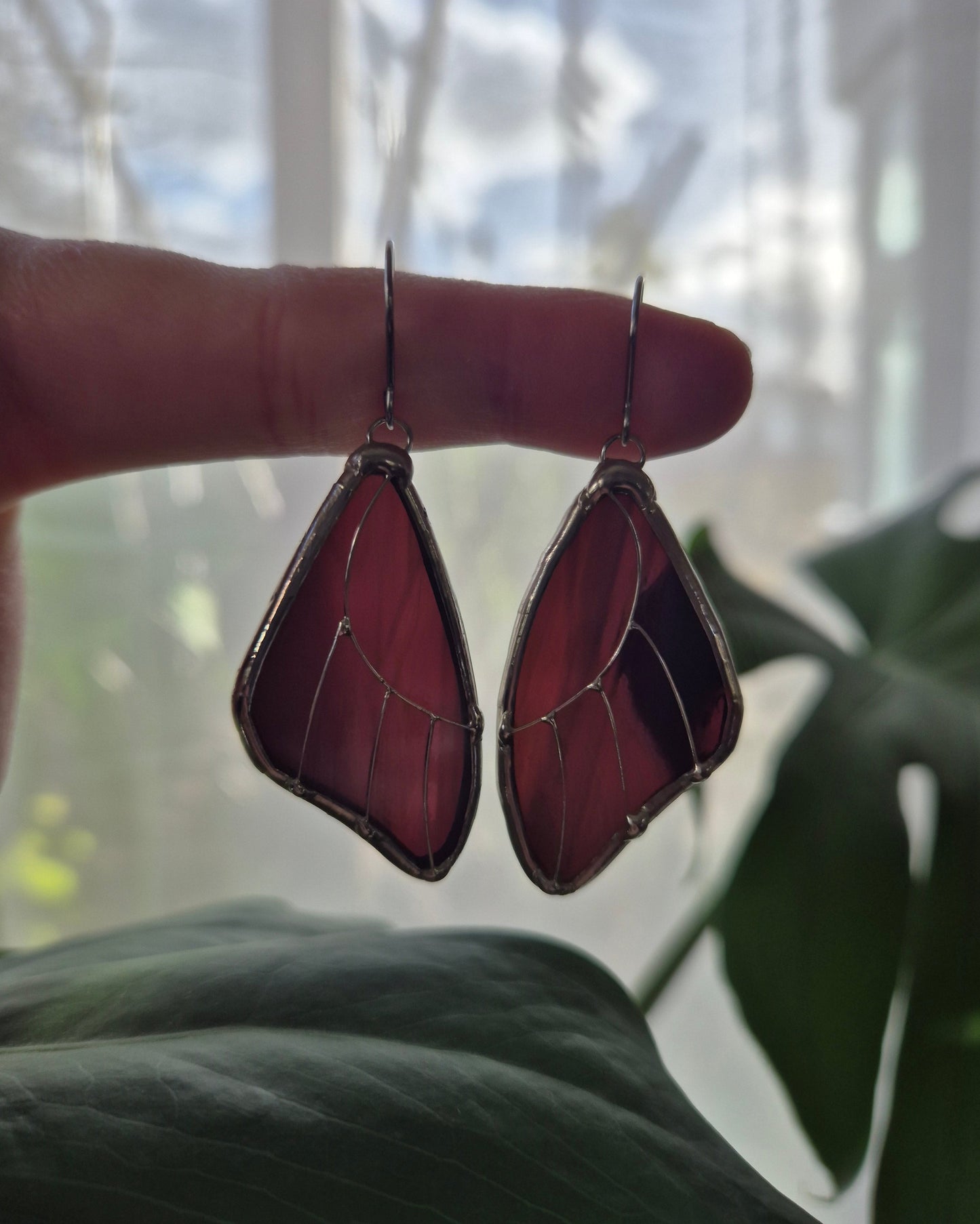 Burgundy Wispy Butterfly Wing Earrings
