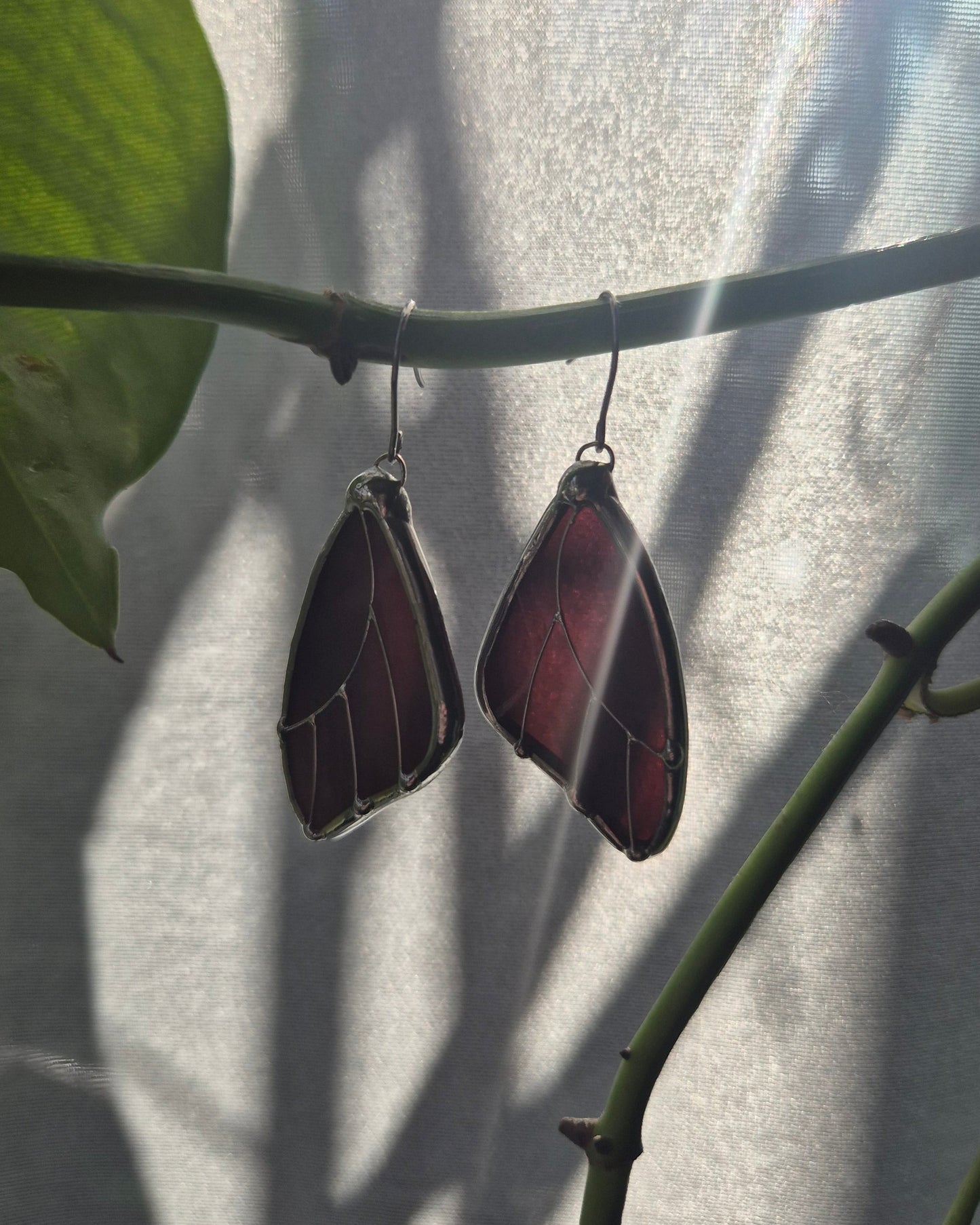 Burgundy Wispy Butterfly Wing Earrings
