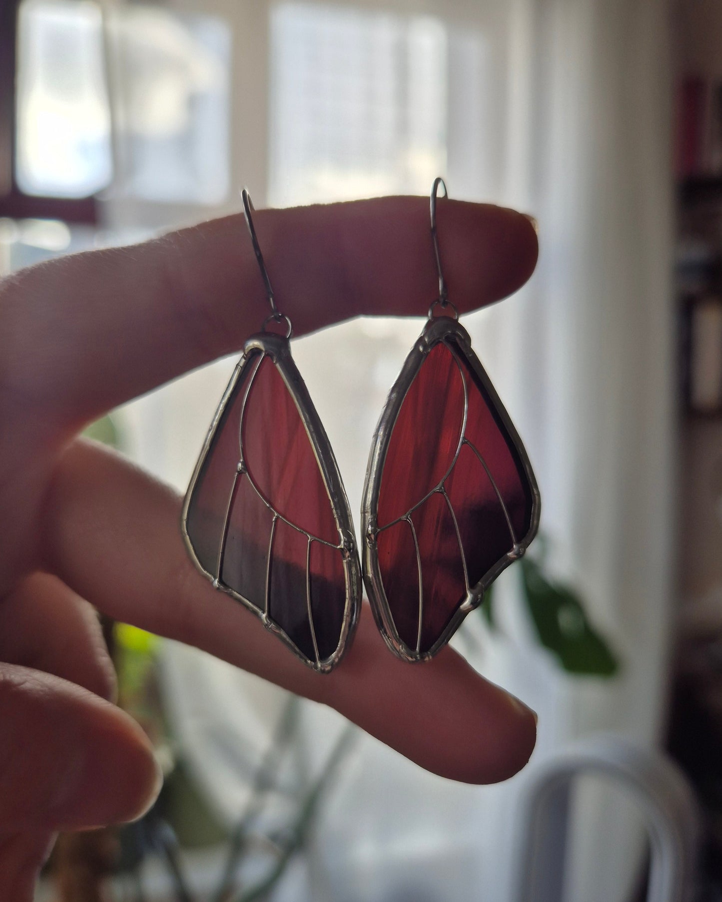 Burgundy Wispy Butterfly Wing Earrings