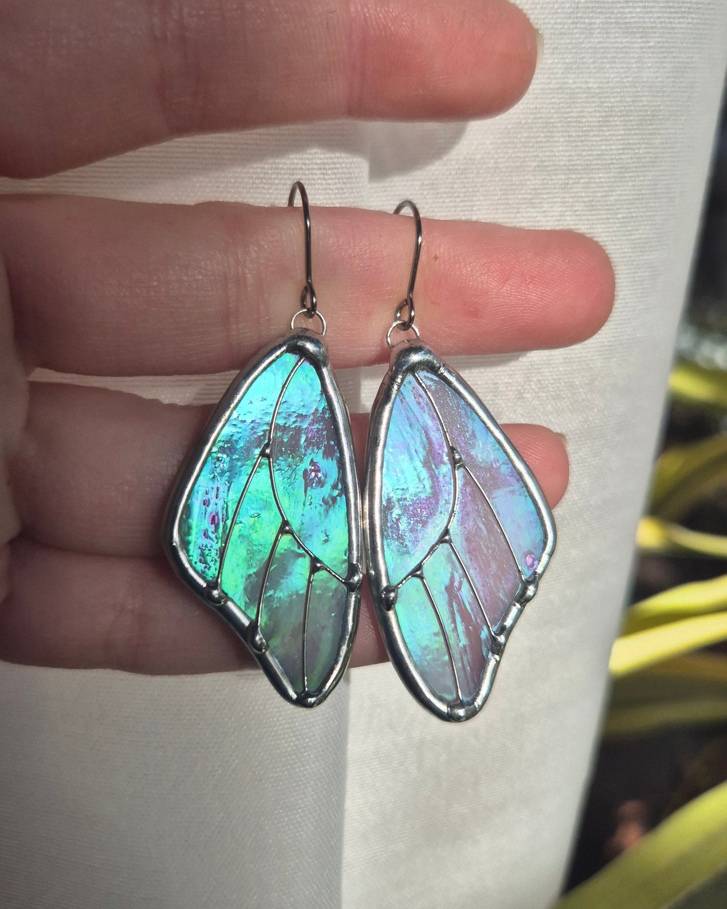 Pink Iridescent Butterfly Wing Earrings