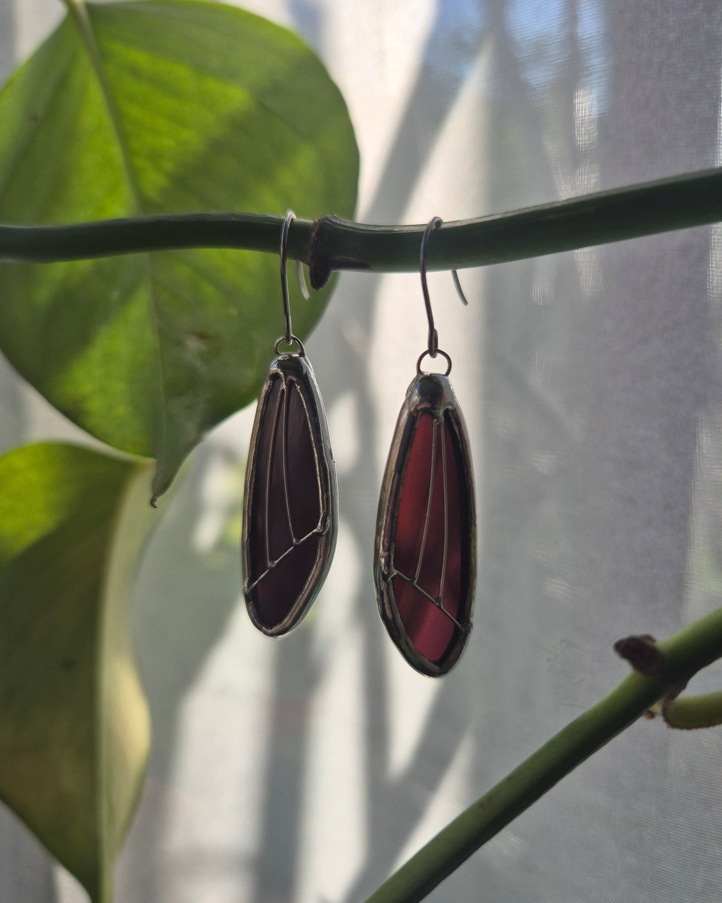 Burgundy Wispy Small Wing Earrings