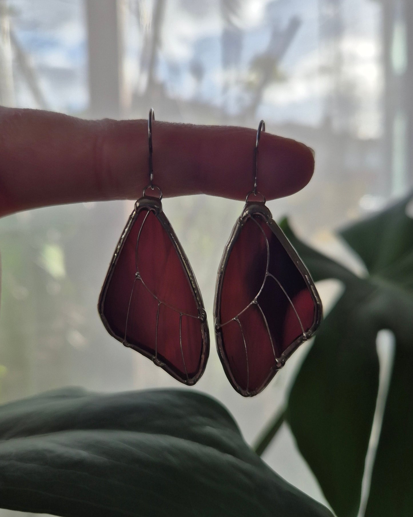 Burgundy Wispy Butterfly Wing Earrings
