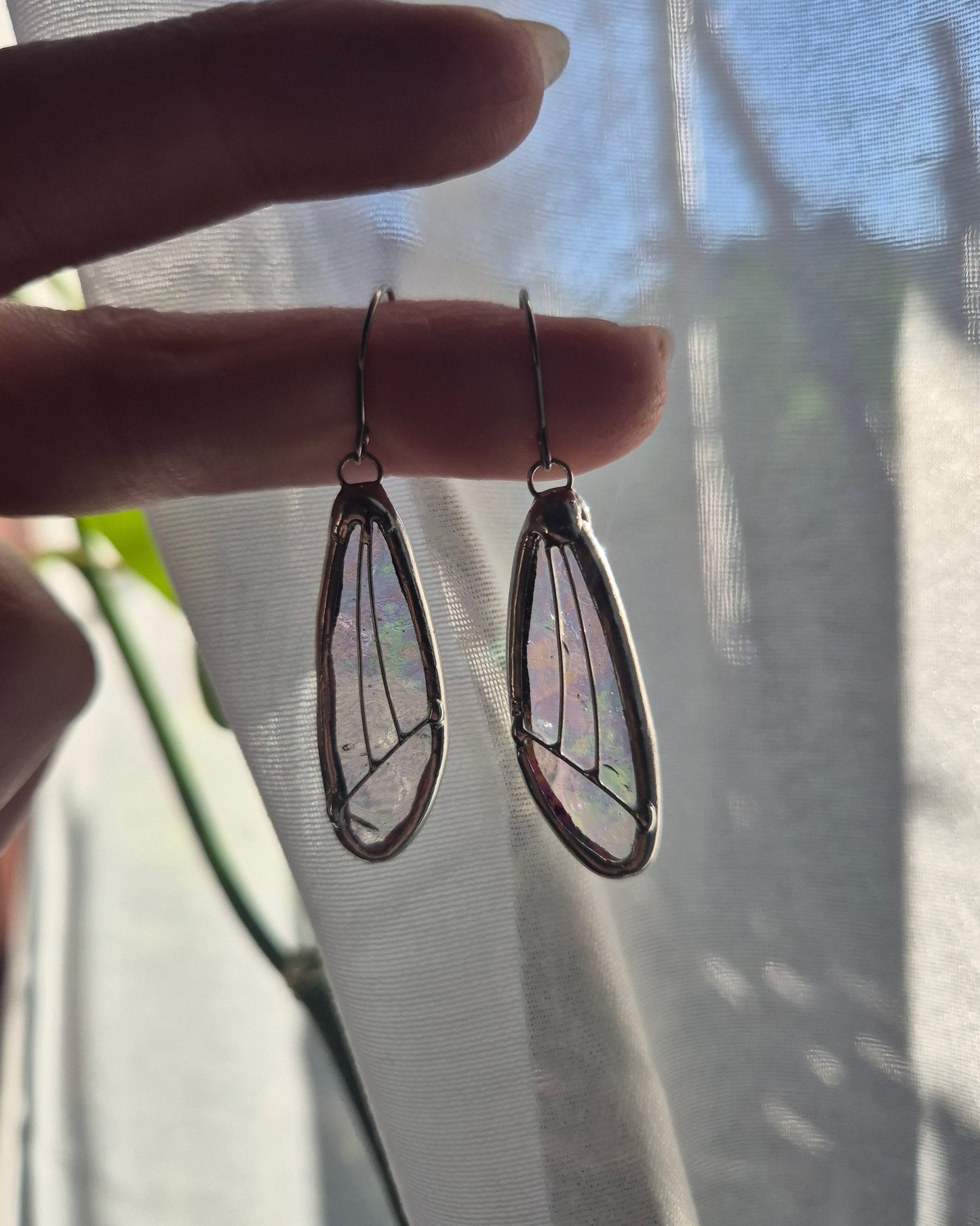 Clear Iridescent Small Wing Earrings