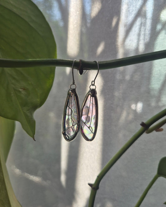 Clear Iridescent Small Wing Earrings