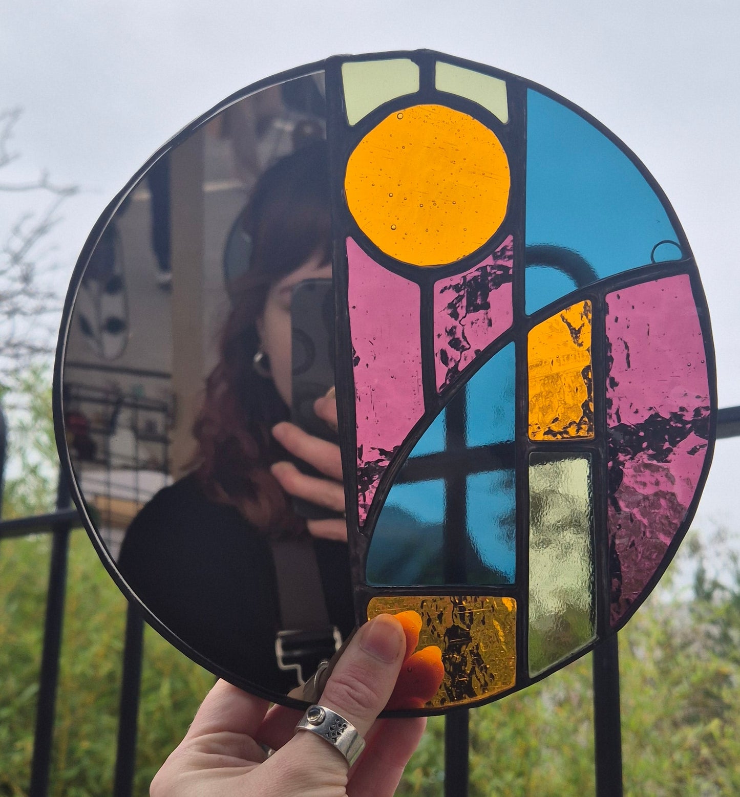 Art Deco Style Stained Glass Round Mirror